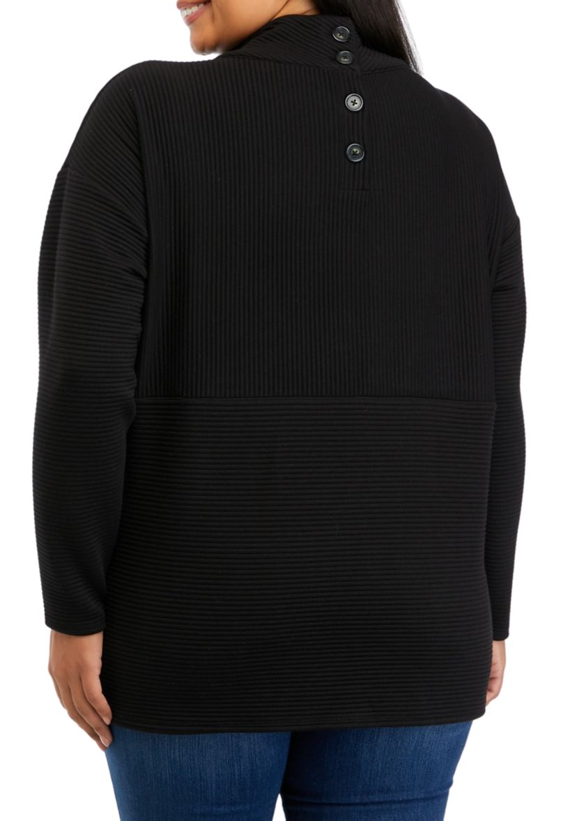 Plus Size Drop Shoulder Slouchy Mock Neck Sweater 