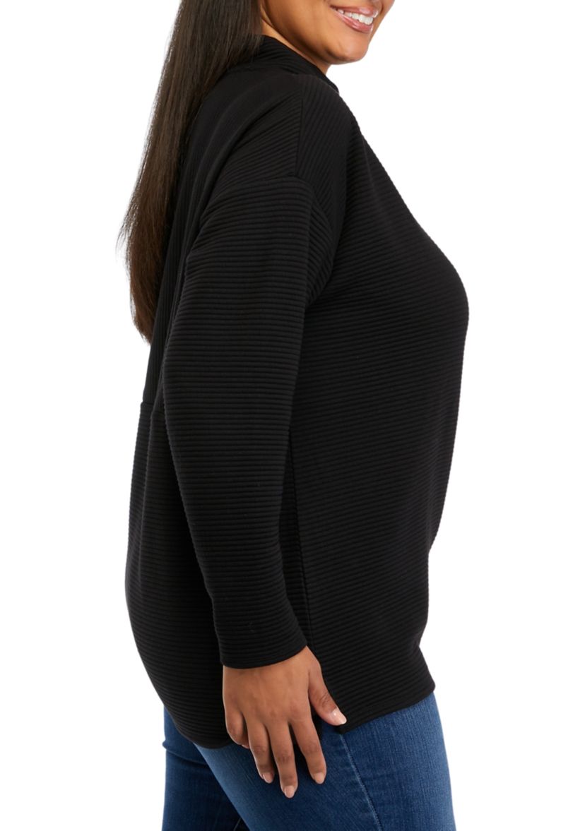 Plus Size Drop Shoulder Slouchy Mock Neck Sweater 