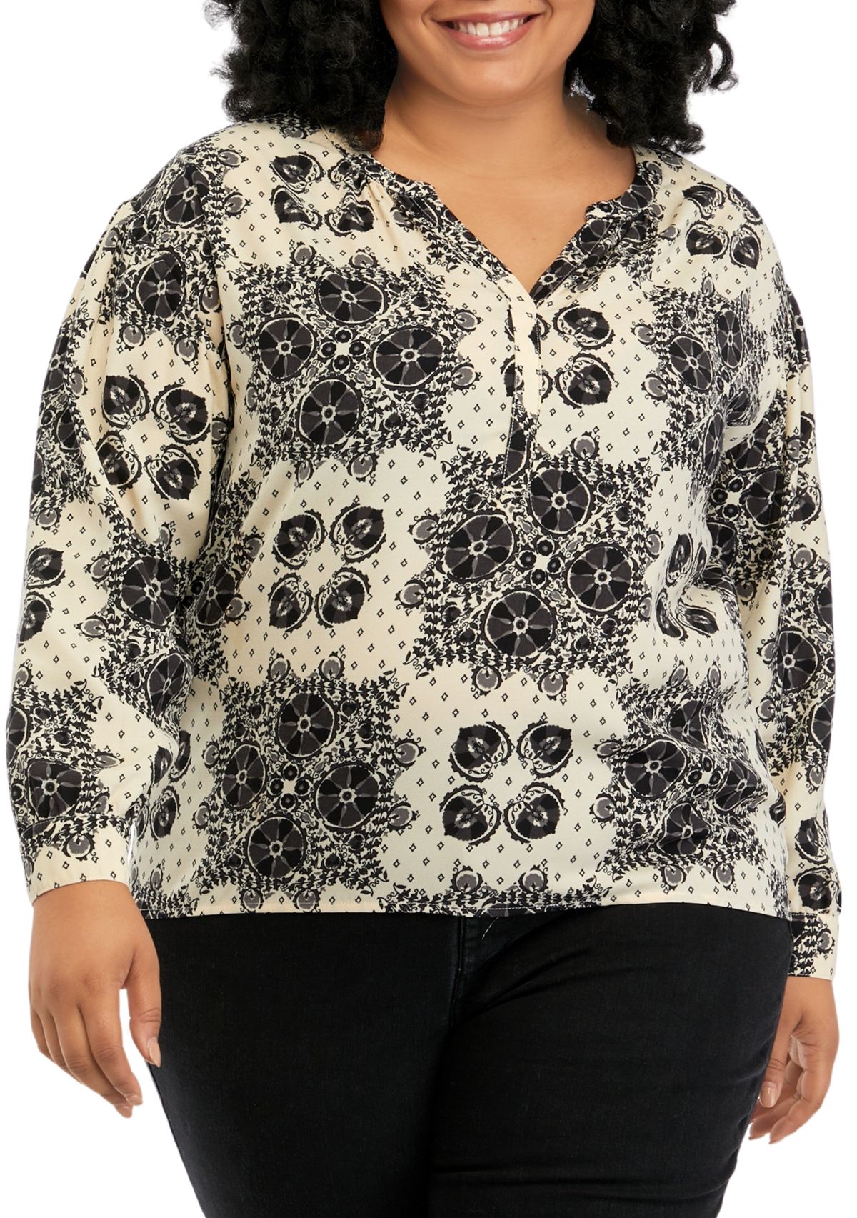 Plus Size Printed Popover Blouse