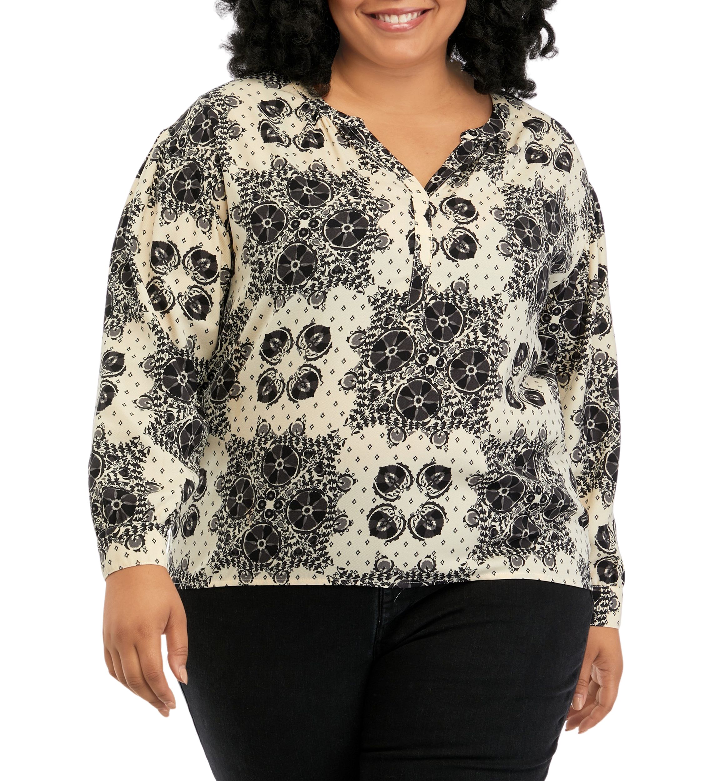 Plus Size Printed Popover Blouse