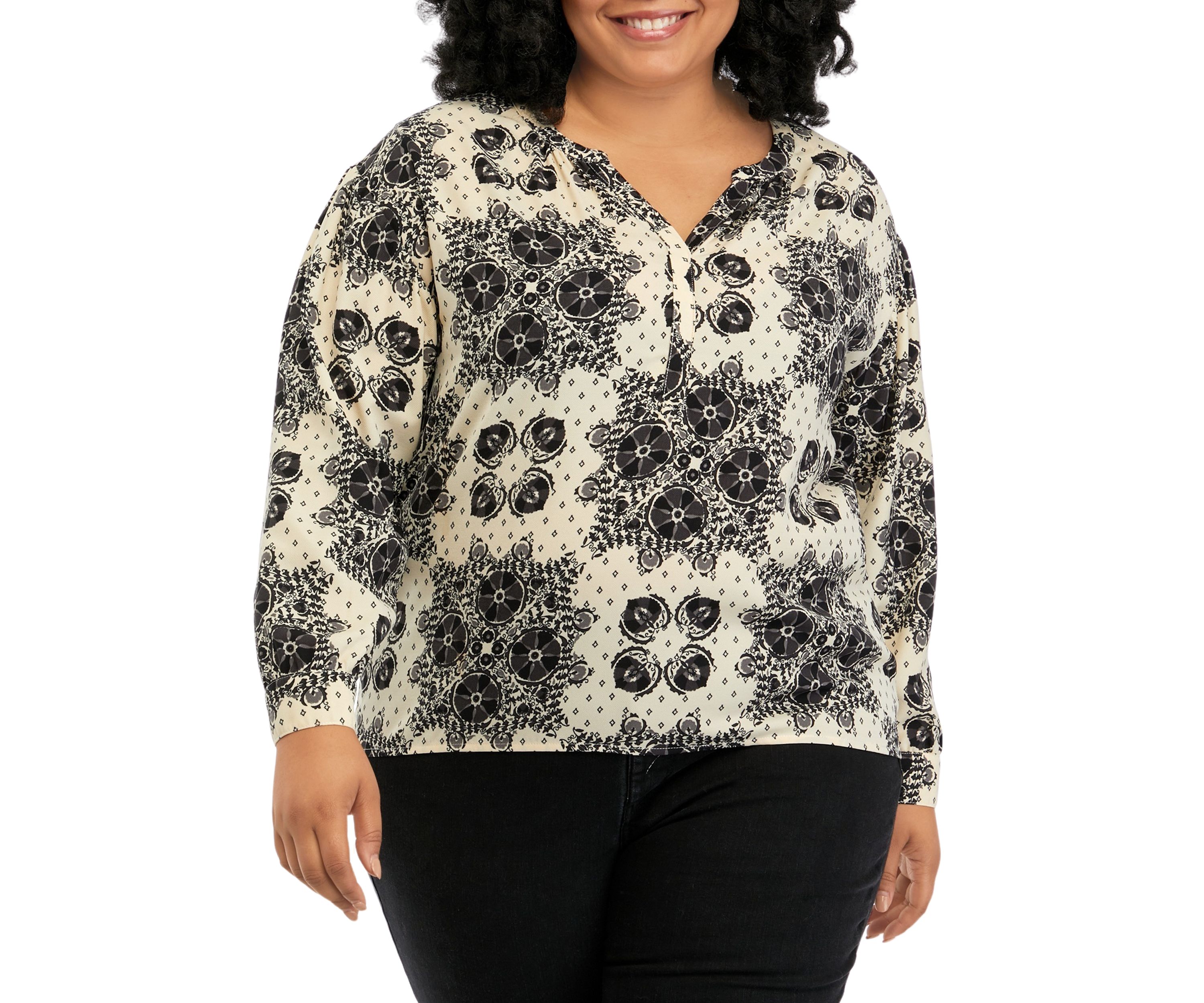 Plus Size Printed Popover Blouse