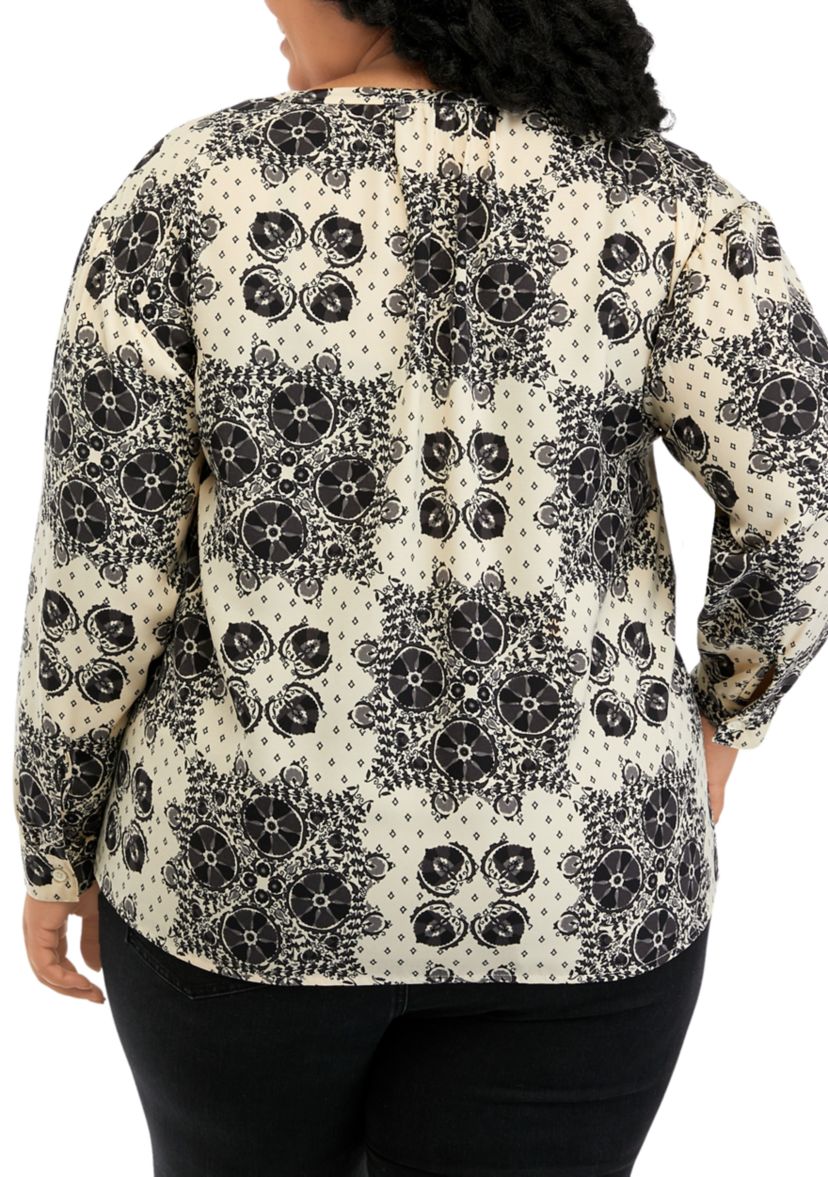 Plus Size Printed Popover Blouse