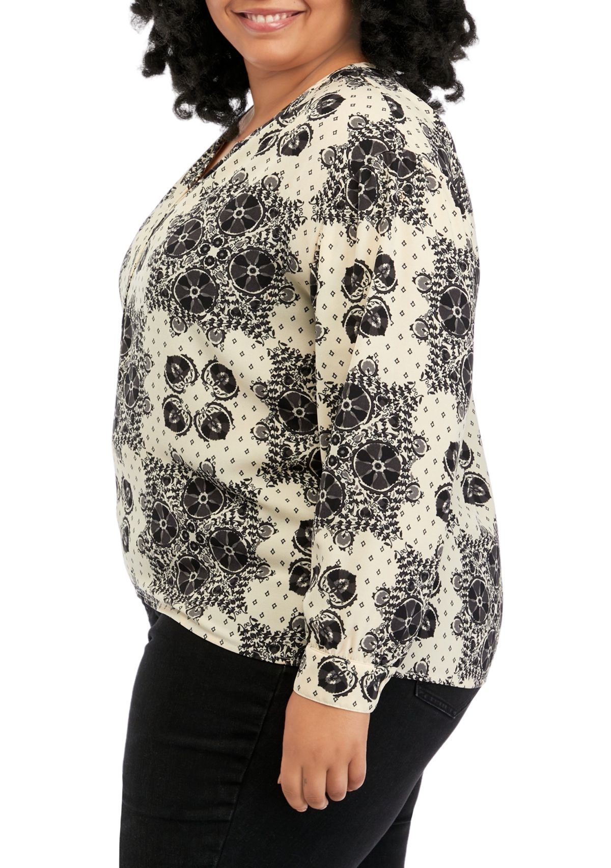 Plus Size Printed Popover Blouse