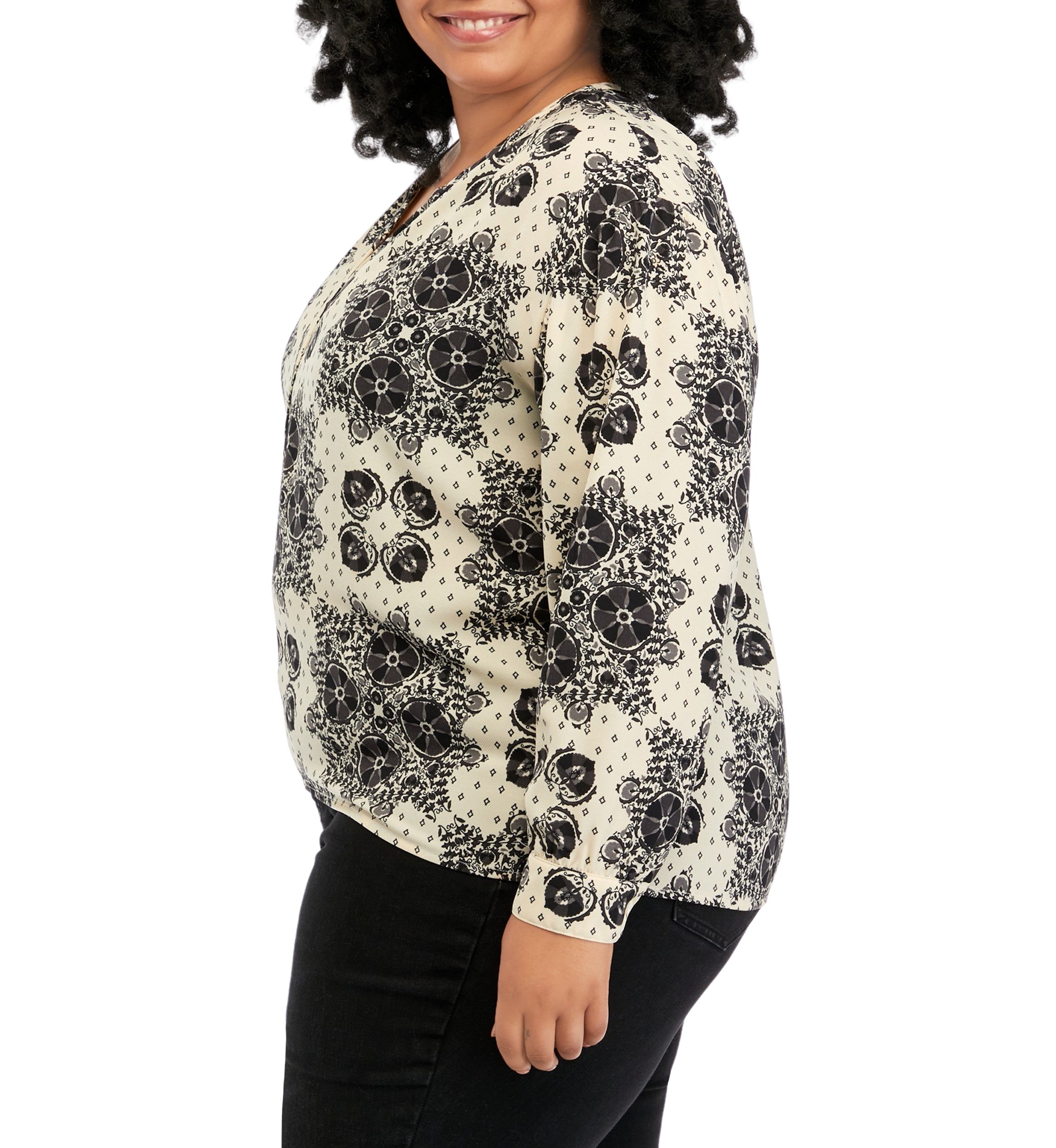 Plus Size Printed Popover Blouse