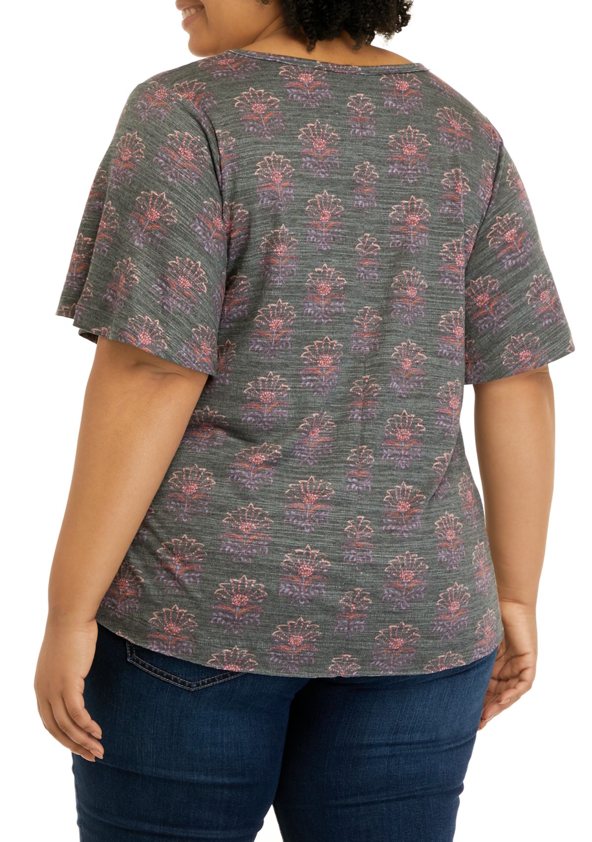 Plus Size Short Sleeve Knit Slub V-Neck T-Shirt