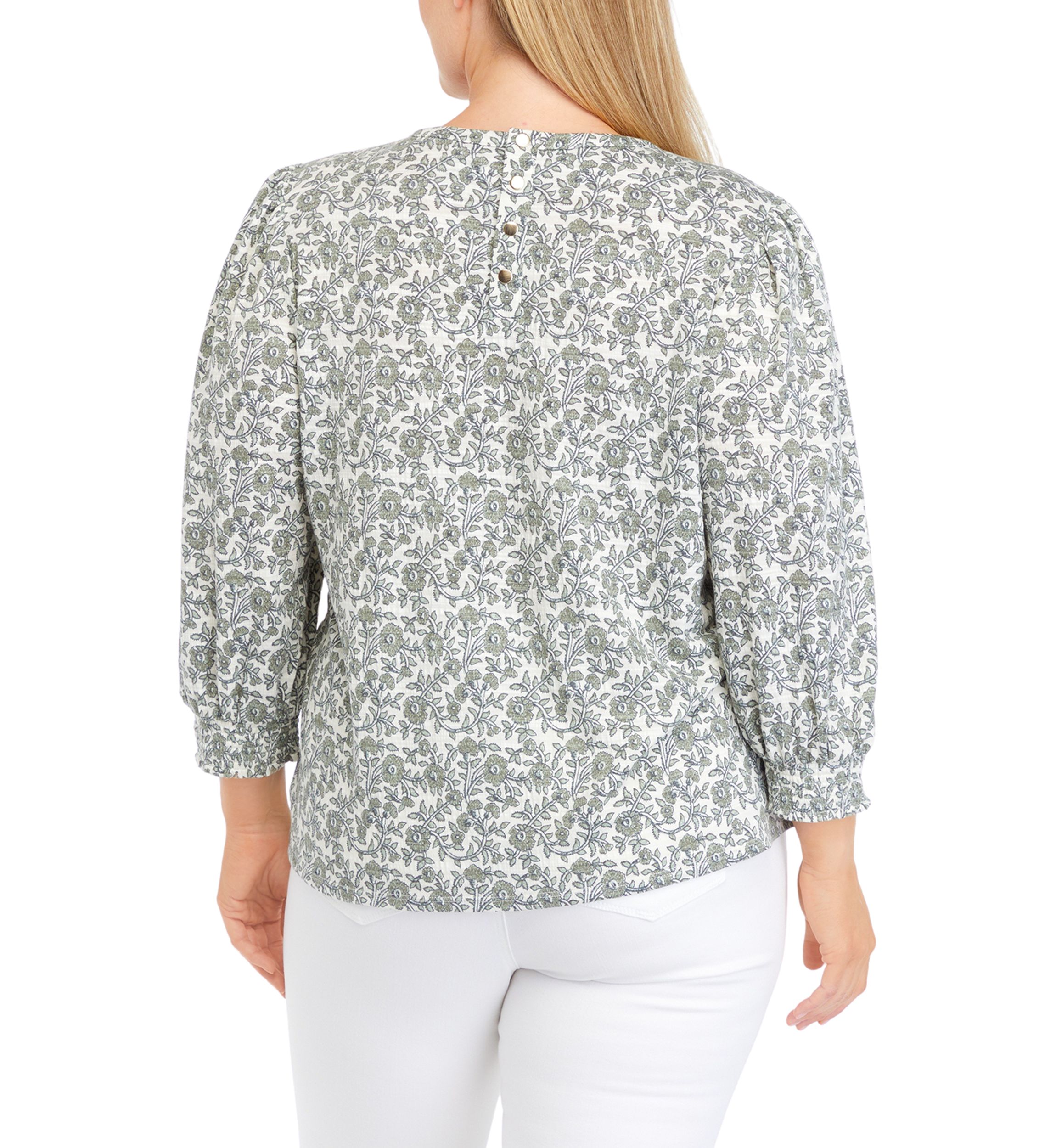 Plus Size Button Back Smocked Top 