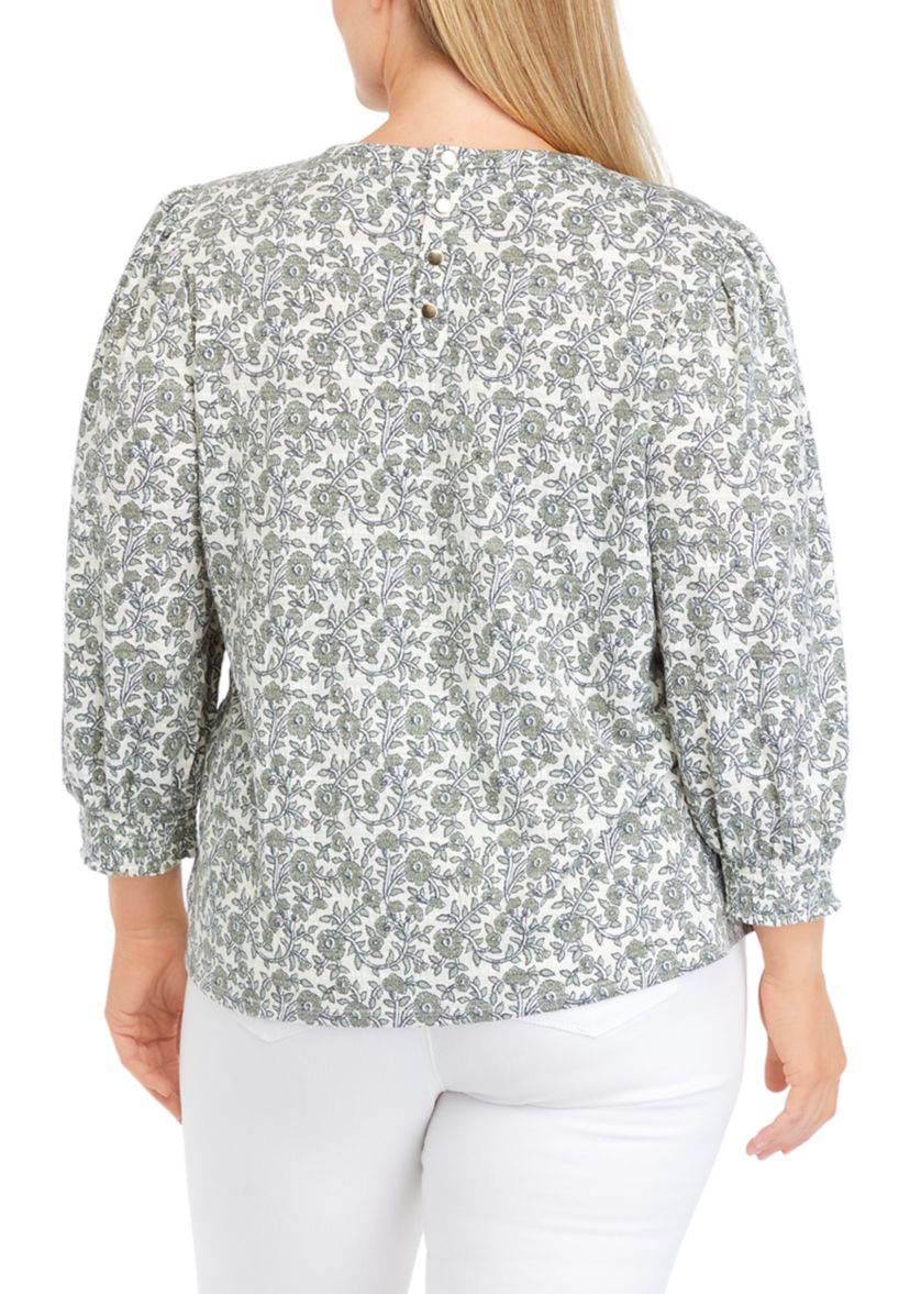 Plus Size Button Back Smocked Top 