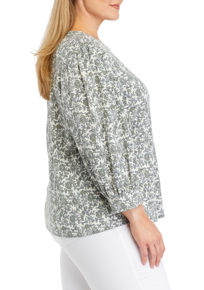 Plus Size Button Back Smocked Top 