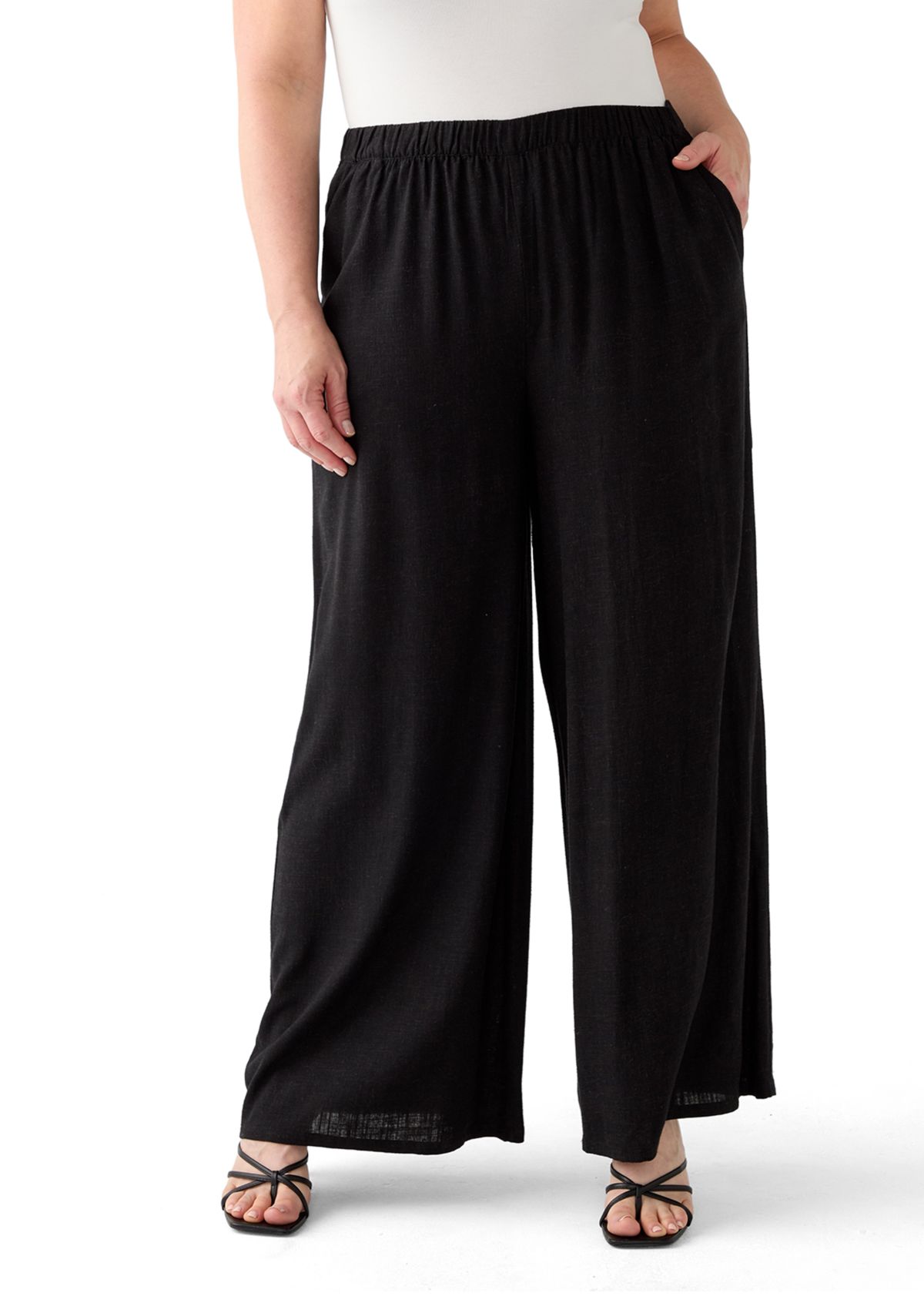 Plus Size Pleat Front Solid Palazzo Pants