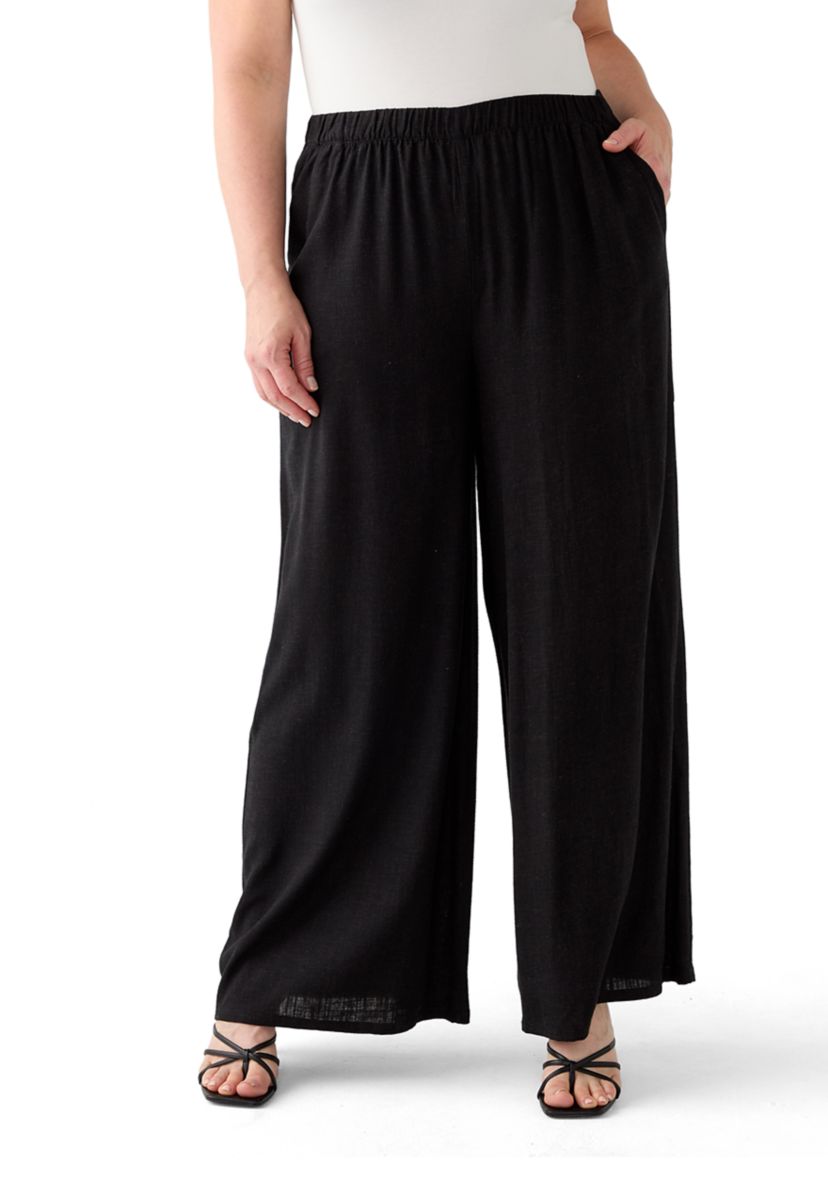 Plus Size Pleat Front Solid Palazzo Pants