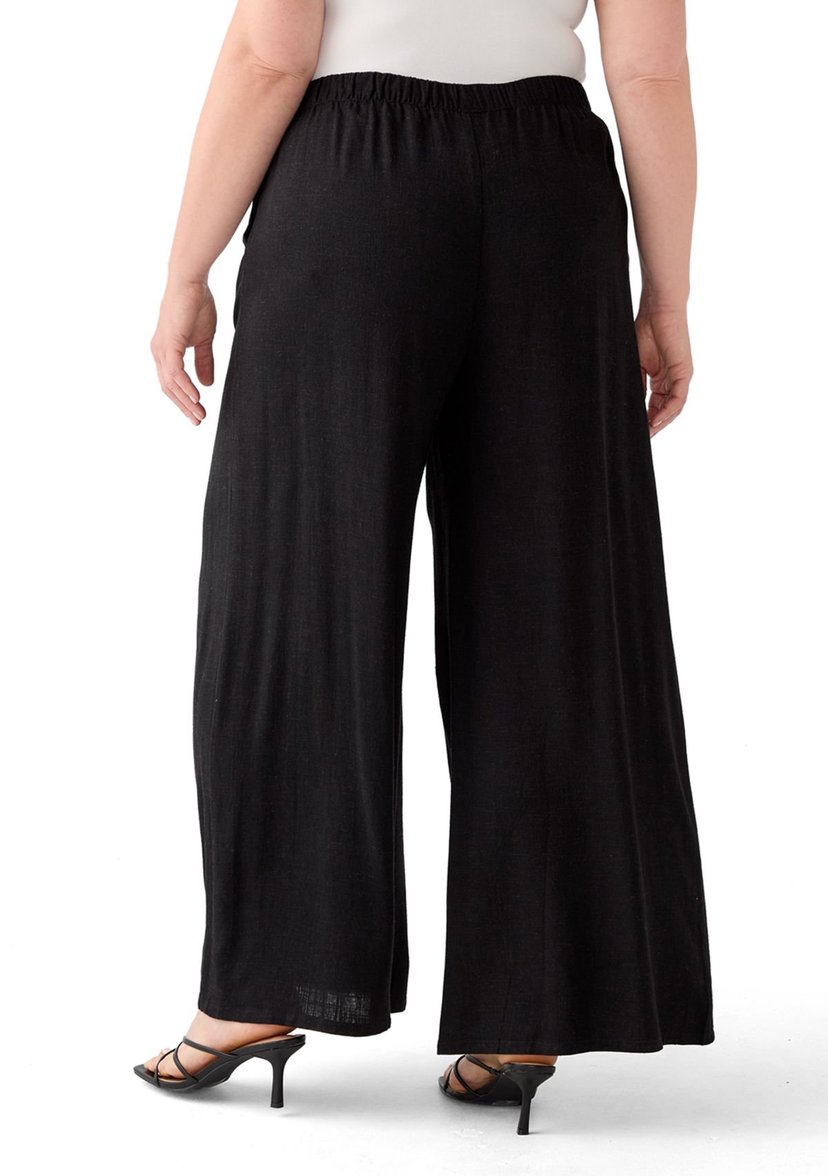Plus Size Pleat Front Solid Palazzo Pants