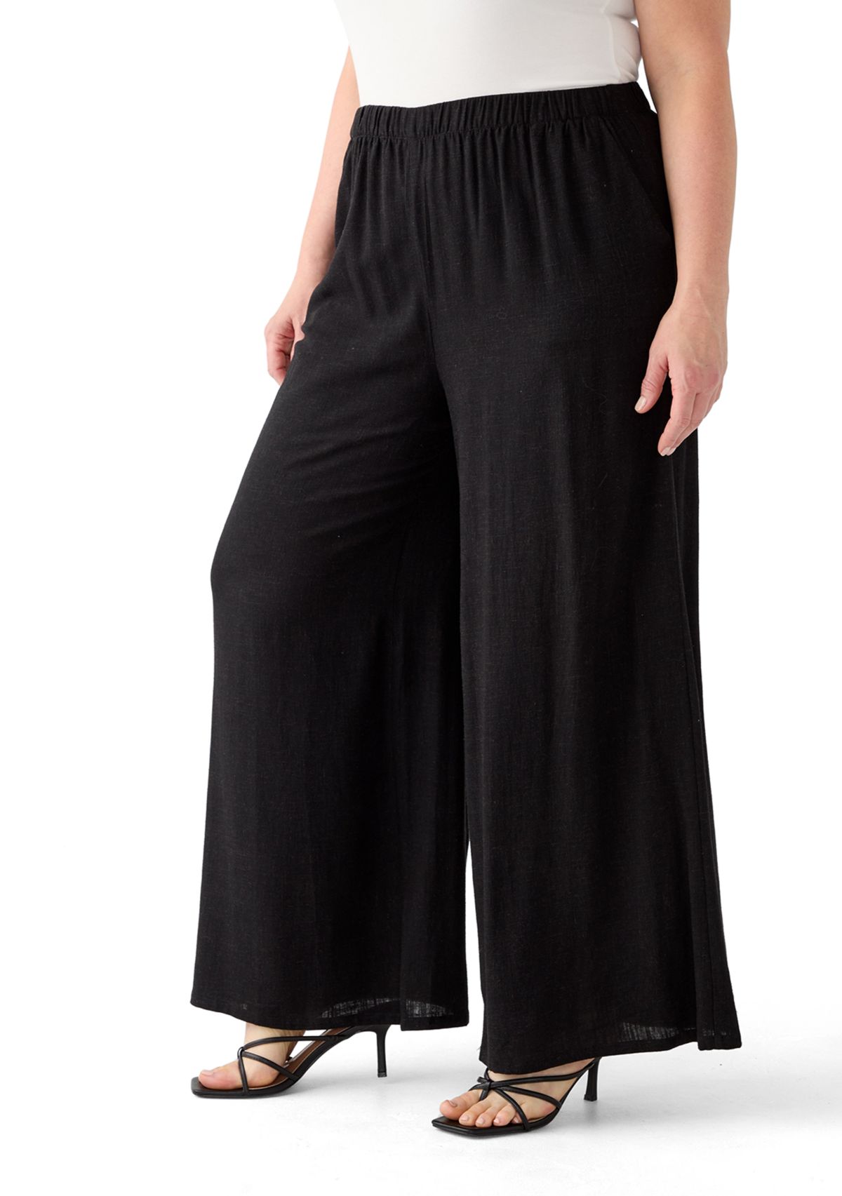 Plus Size Pleat Front Solid Palazzo Pants