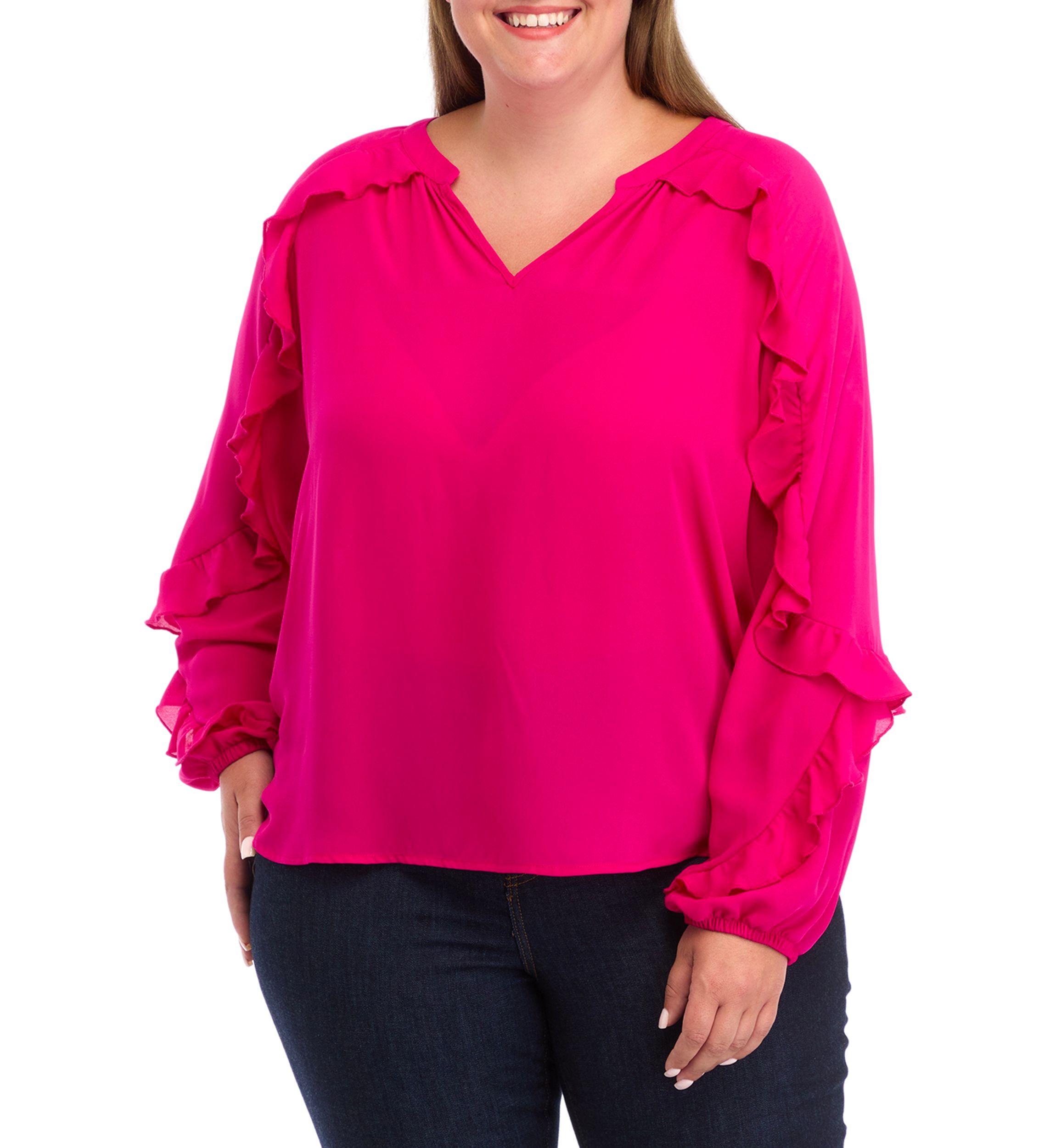 Plus Size Ruffle Detail Peasant Top 