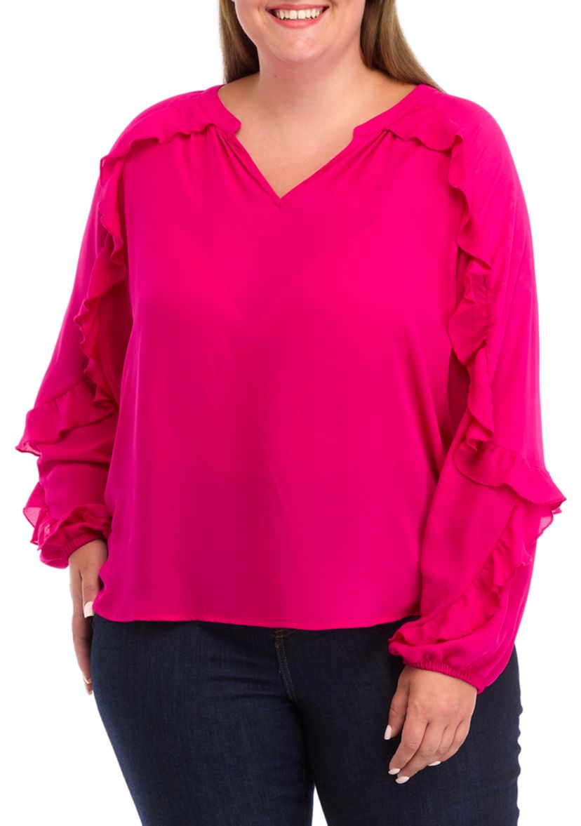 Plus Size Ruffle Detail Peasant Top 