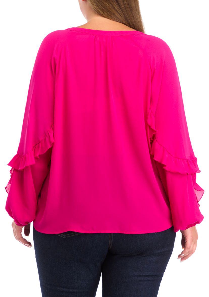 Plus Size Ruffle Detail Peasant Top 