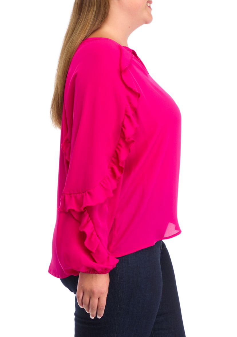 Plus Size Ruffle Detail Peasant Top 