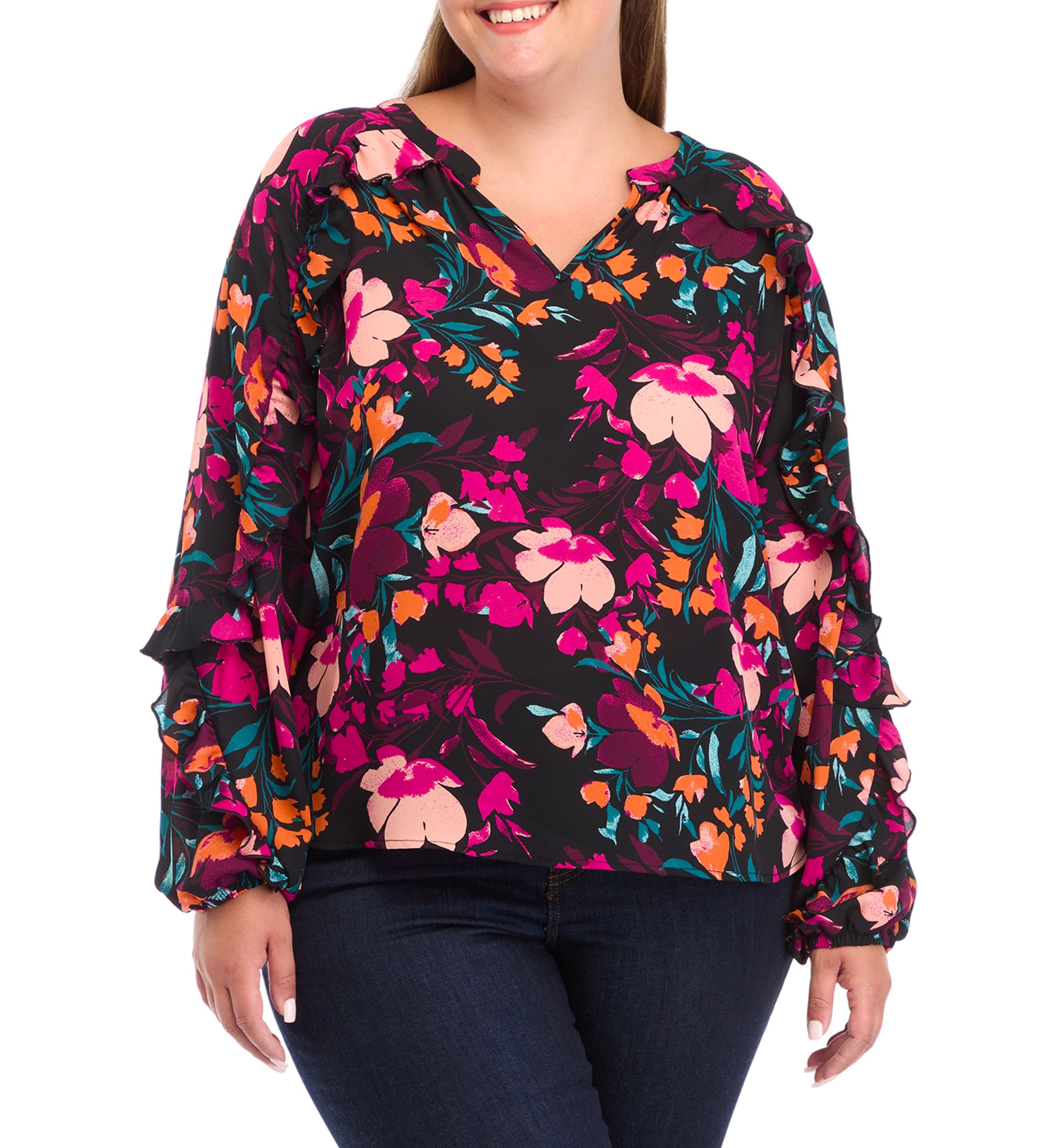 Plus Size Ruffle Detail Peasant Top 