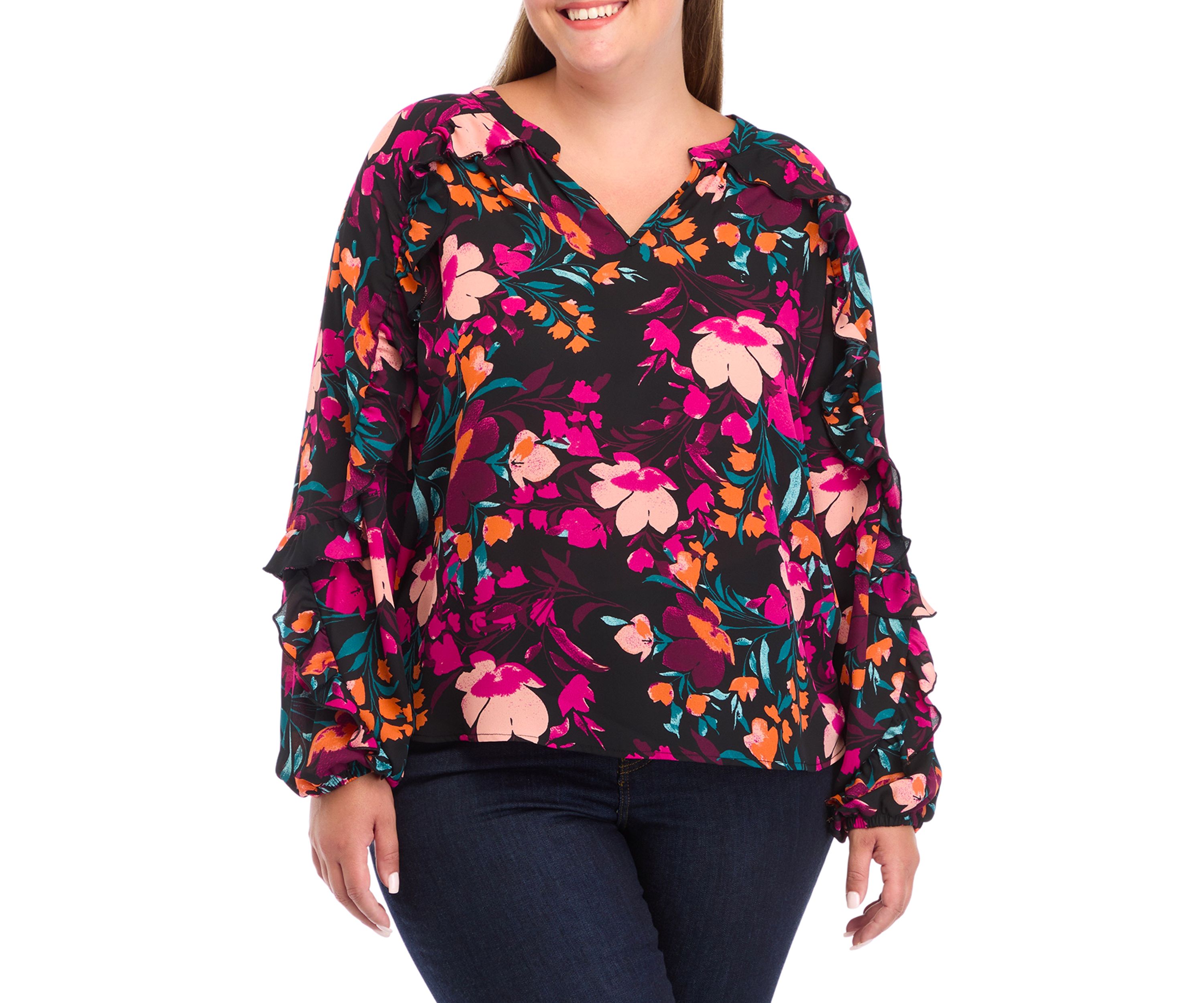 Plus Size Ruffle Detail Peasant Top 