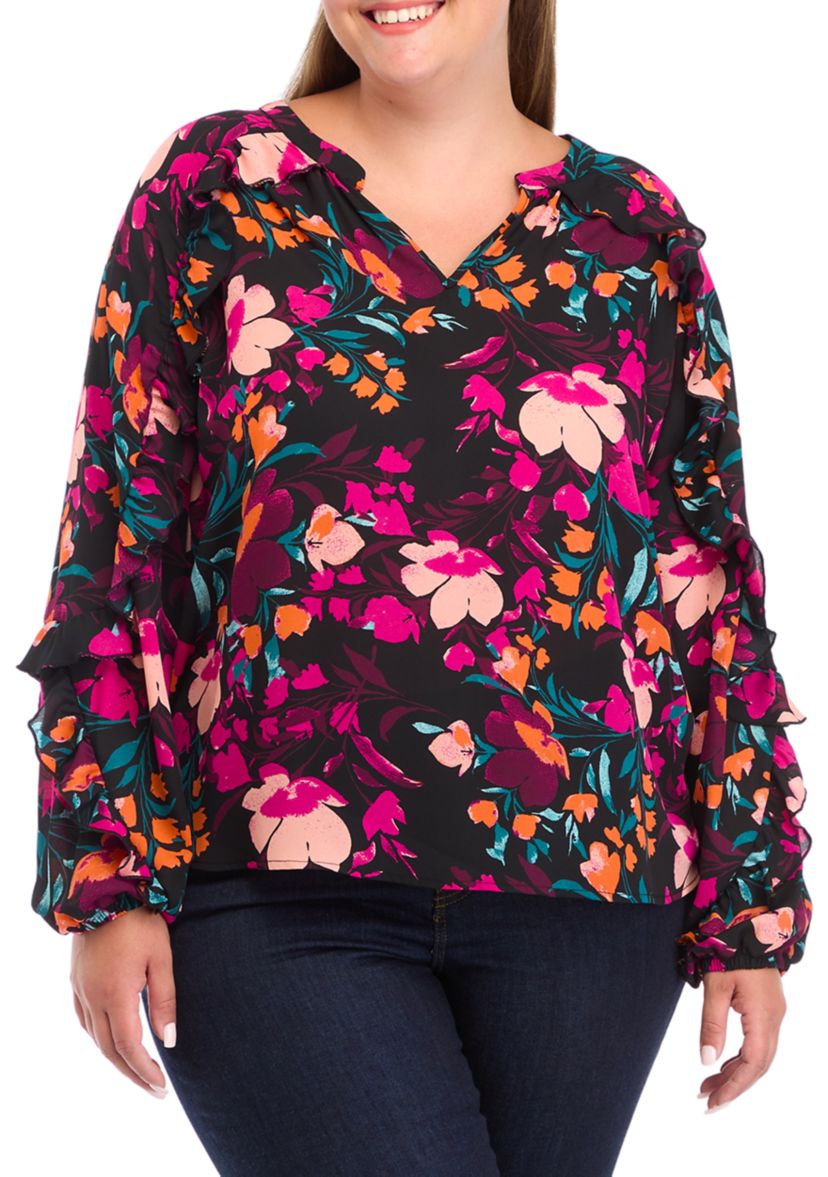 Plus Size Ruffle Detail Peasant Top 