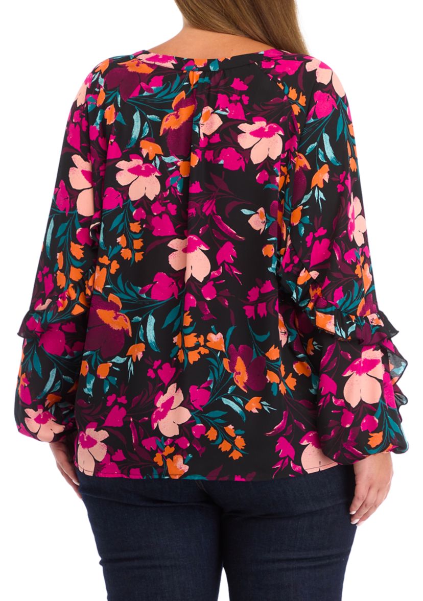 Plus Size Ruffle Detail Peasant Top 