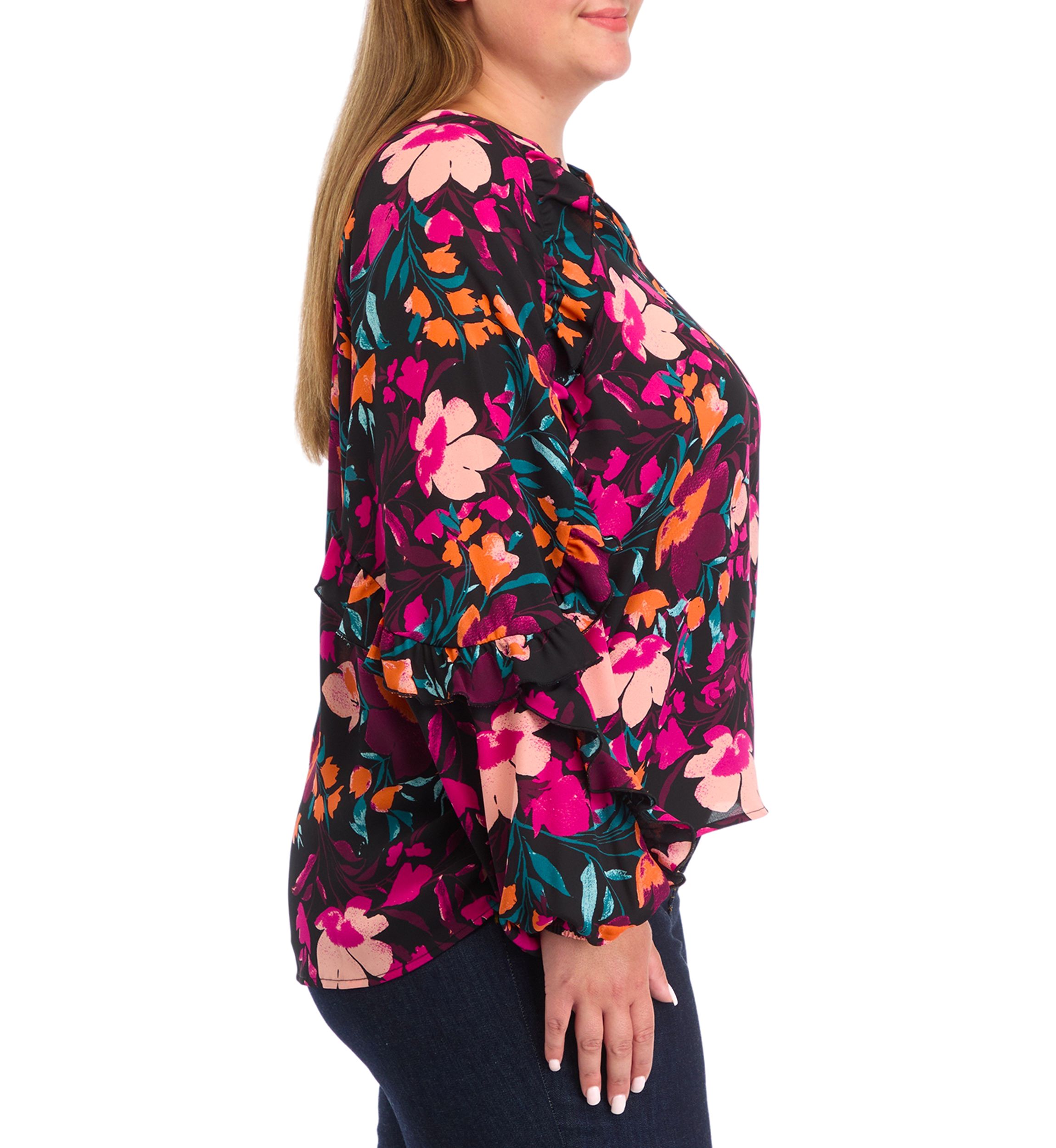 Plus Size Ruffle Detail Peasant Top 