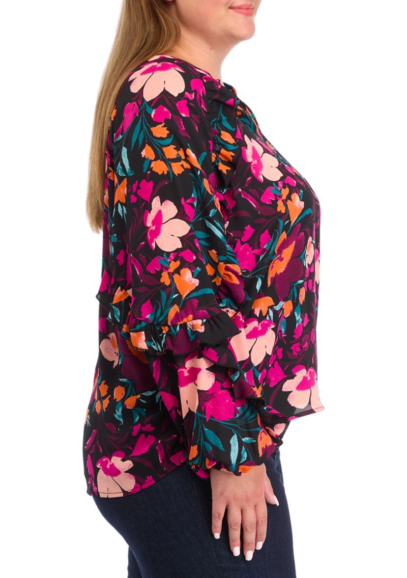 Plus Size Ruffle Detail Peasant Top 