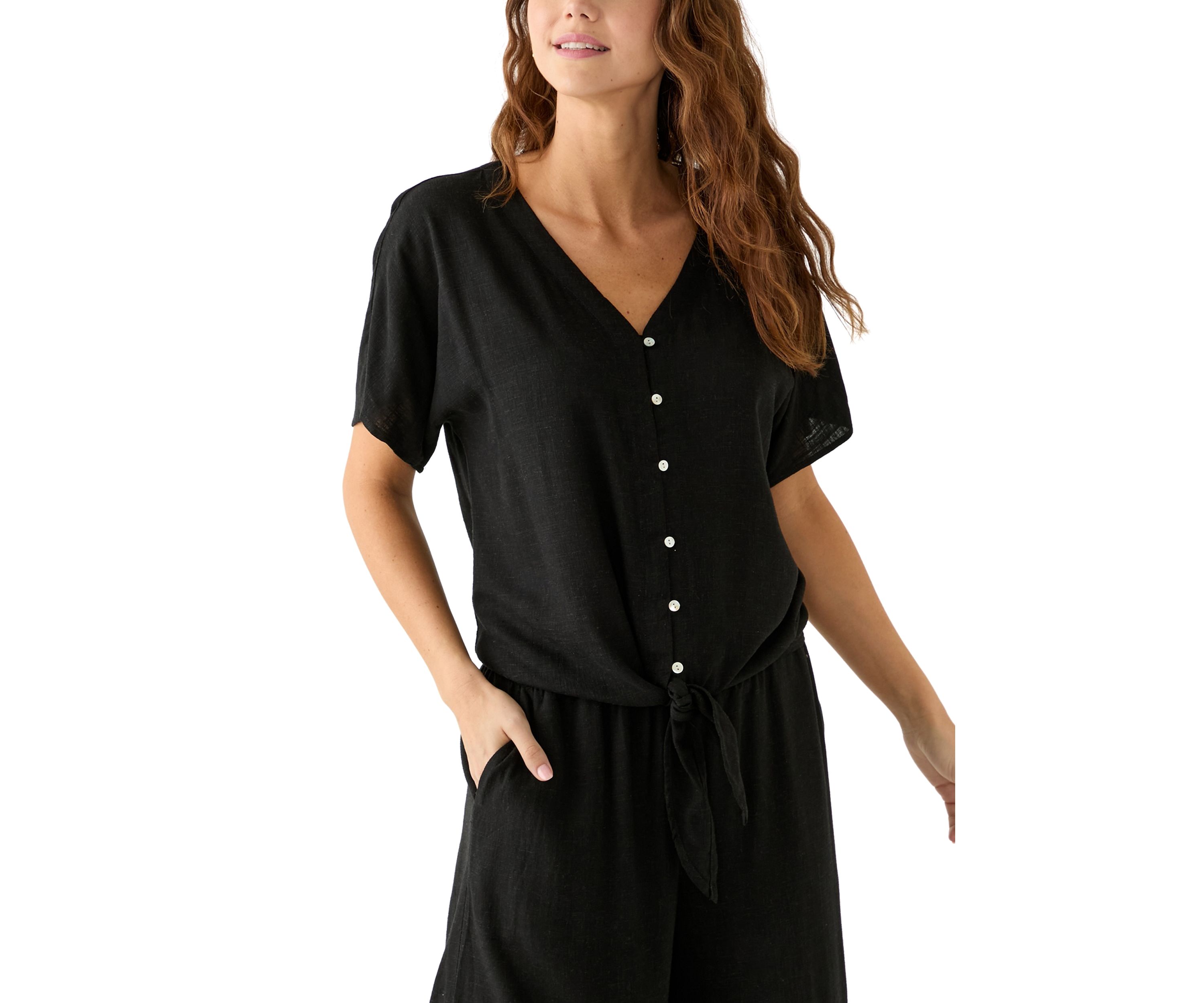 Plus Size Tie Front V-Neck Top 