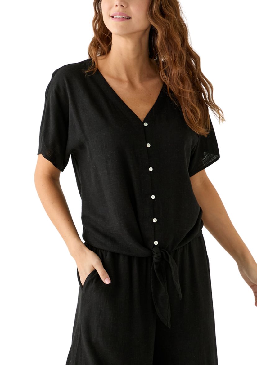 Plus Size Tie Front V-Neck Top 