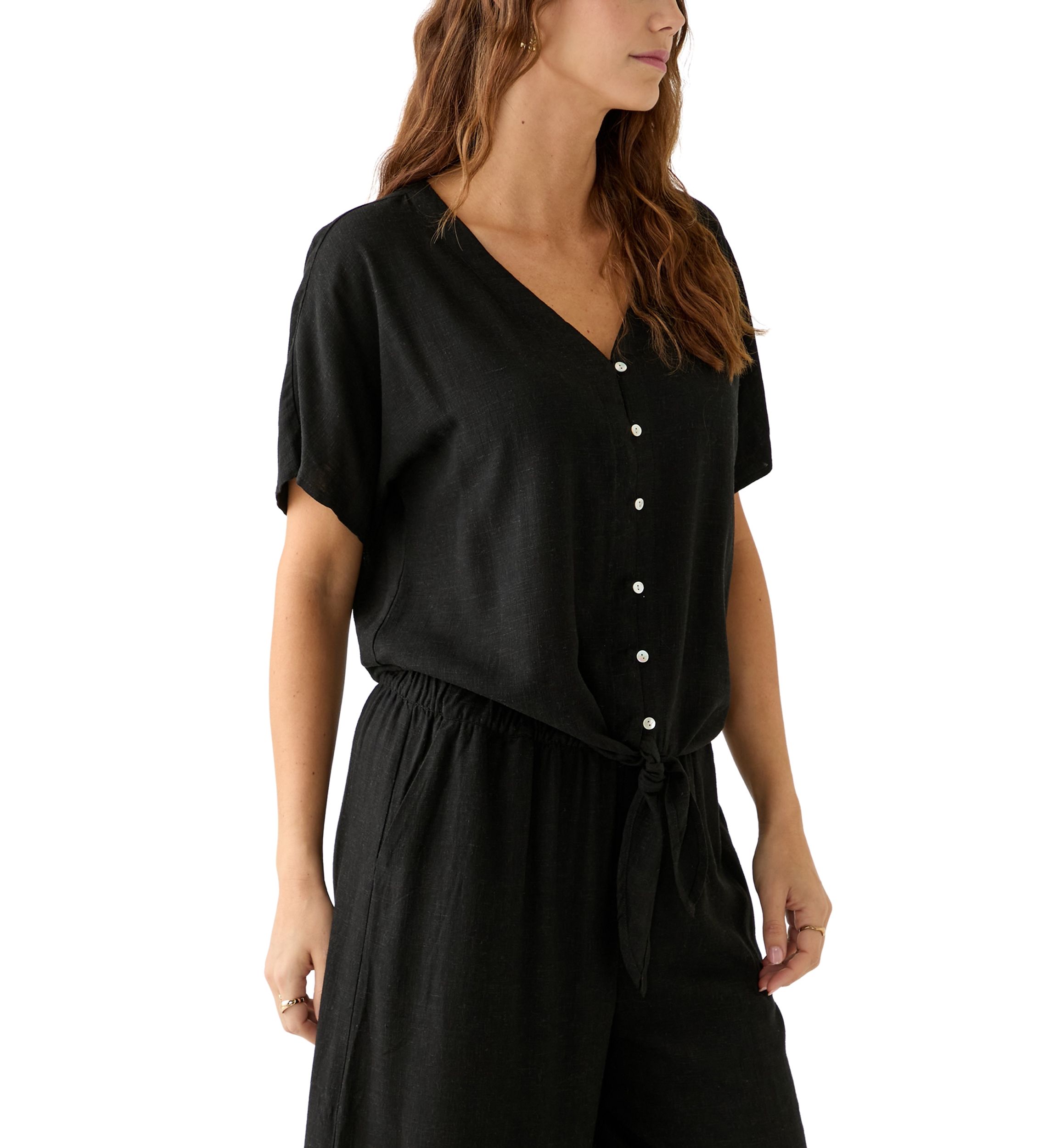Plus Size Tie Front V-Neck Top 