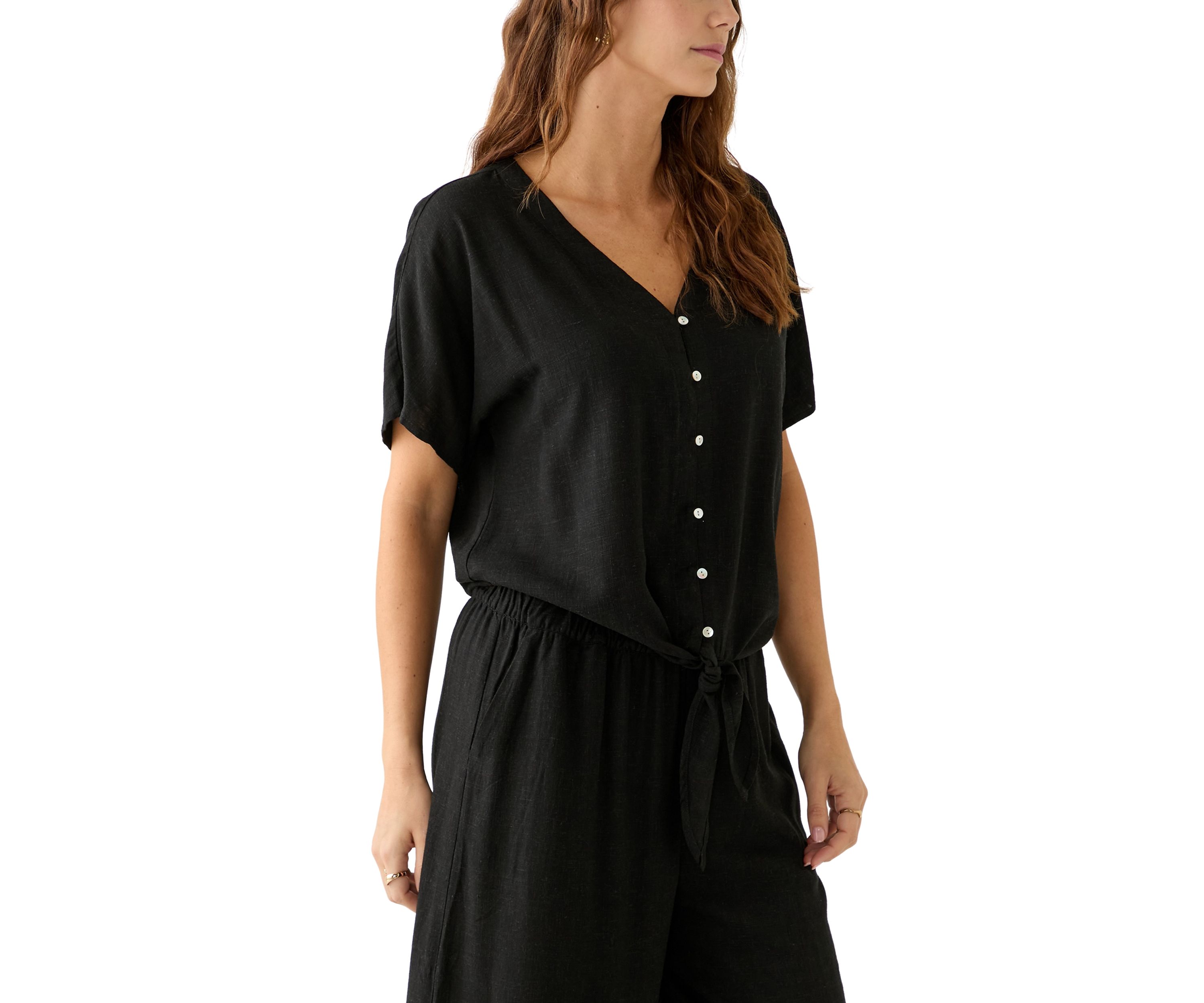 Plus Size Tie Front V-Neck Top 