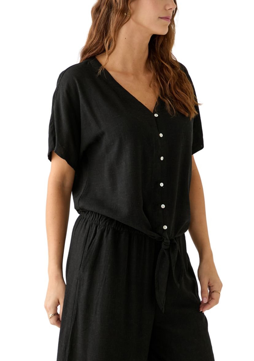 Plus Size Tie Front V-Neck Top 