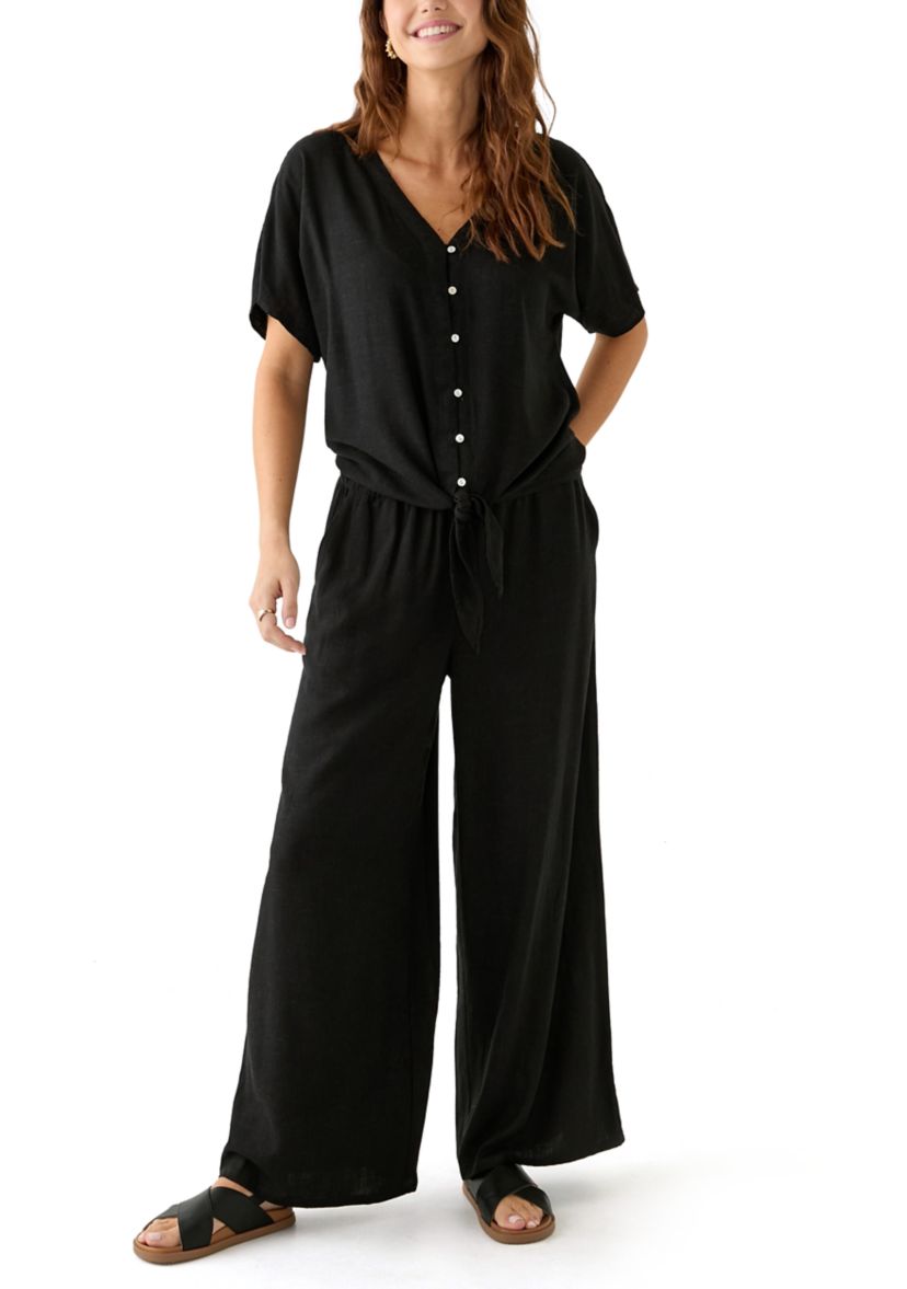 Plus Size Tie Front V-Neck Top 