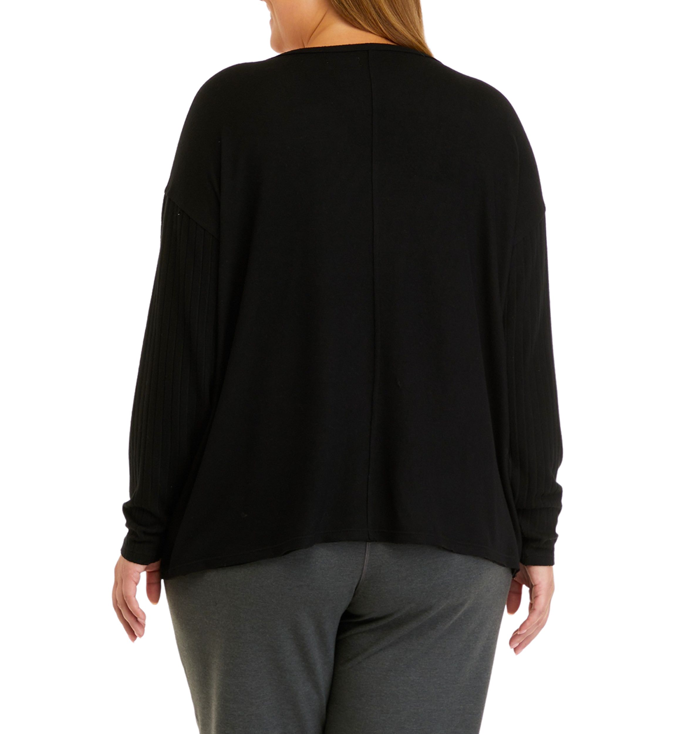 Plus Size Long Sleeve Raw Edge V-Neck Top