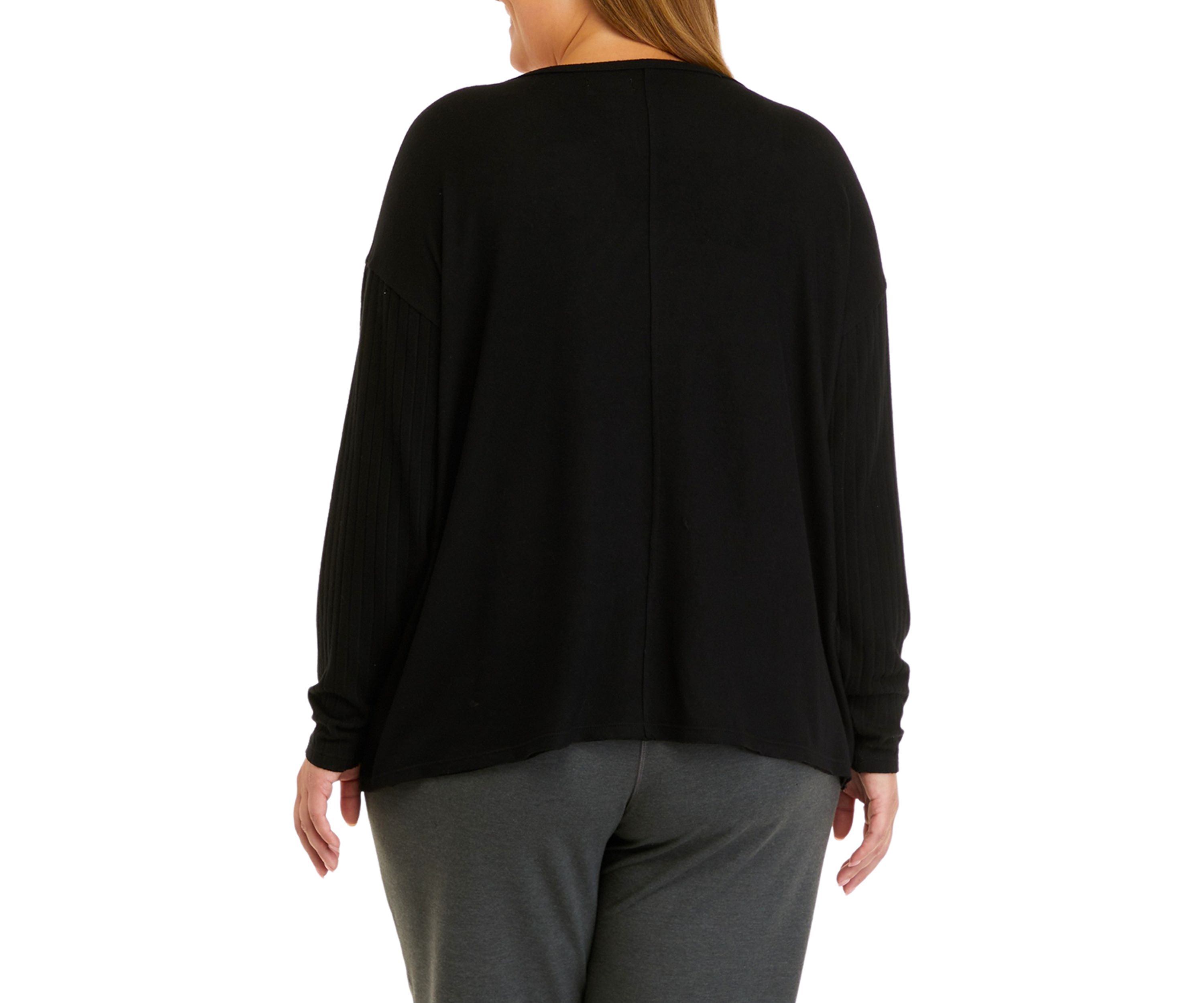 Plus Size Long Sleeve Raw Edge V-Neck Top