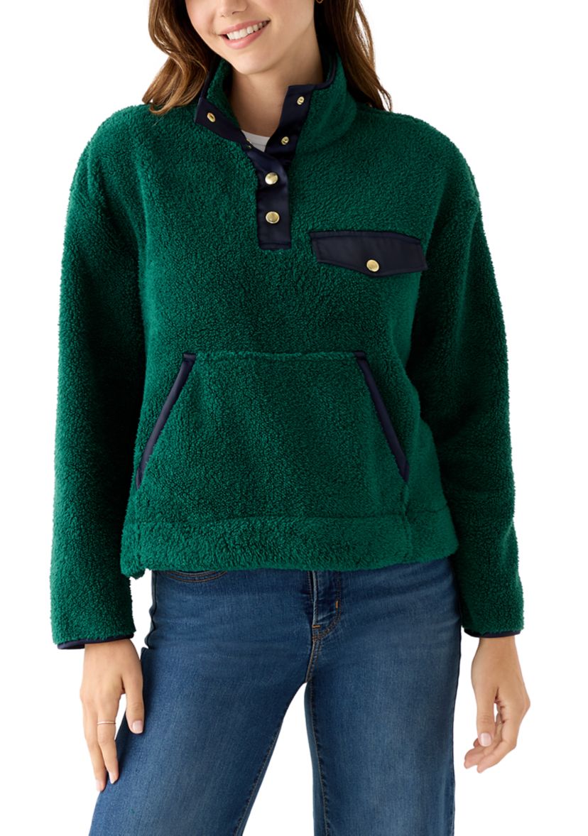 Womens Long Sleeve Sherpa Pullover Button Down
