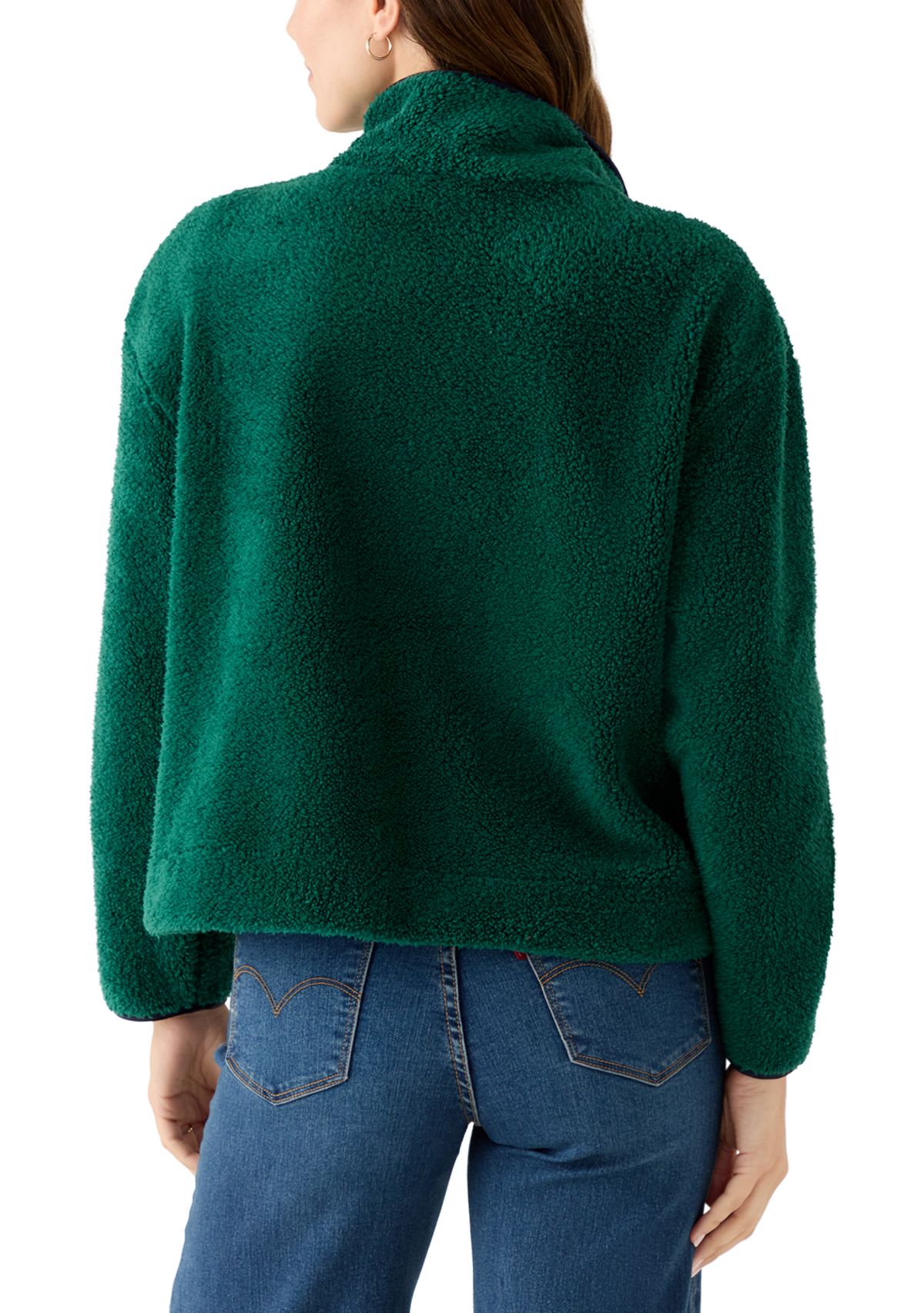 Womens Long Sleeve Sherpa Pullover Button Down