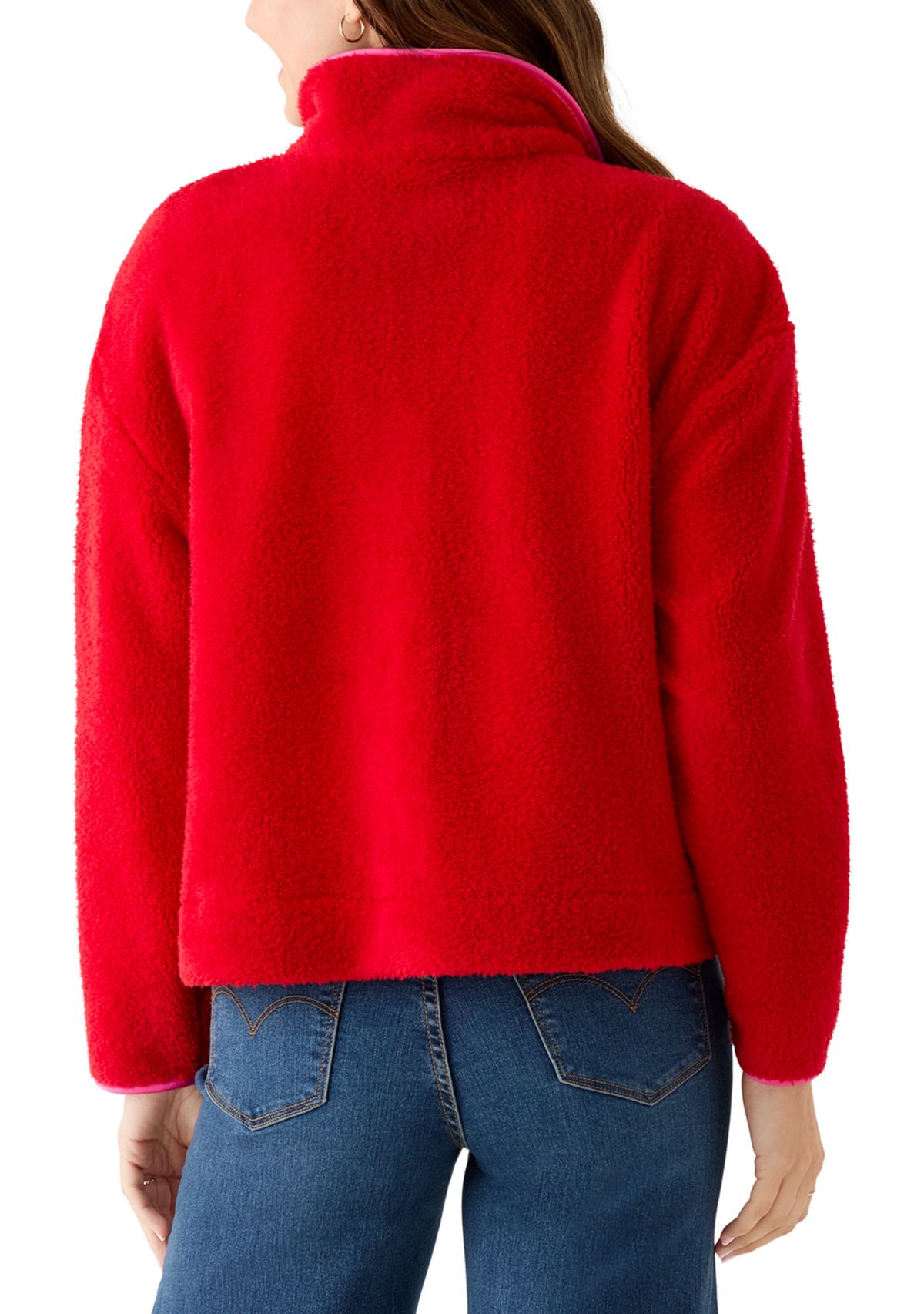 Womens Long Sleeve Sherpa Pullover Button Down