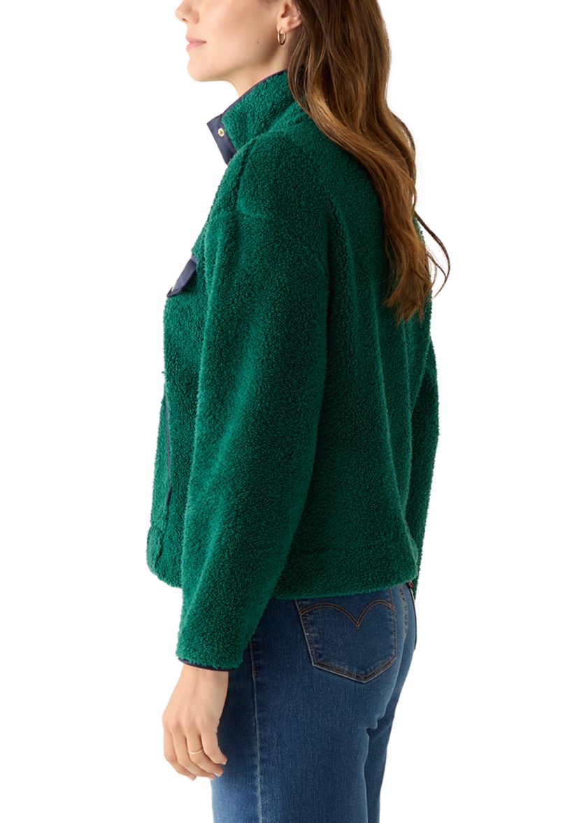 Womens Long Sleeve Sherpa Pullover Button Down