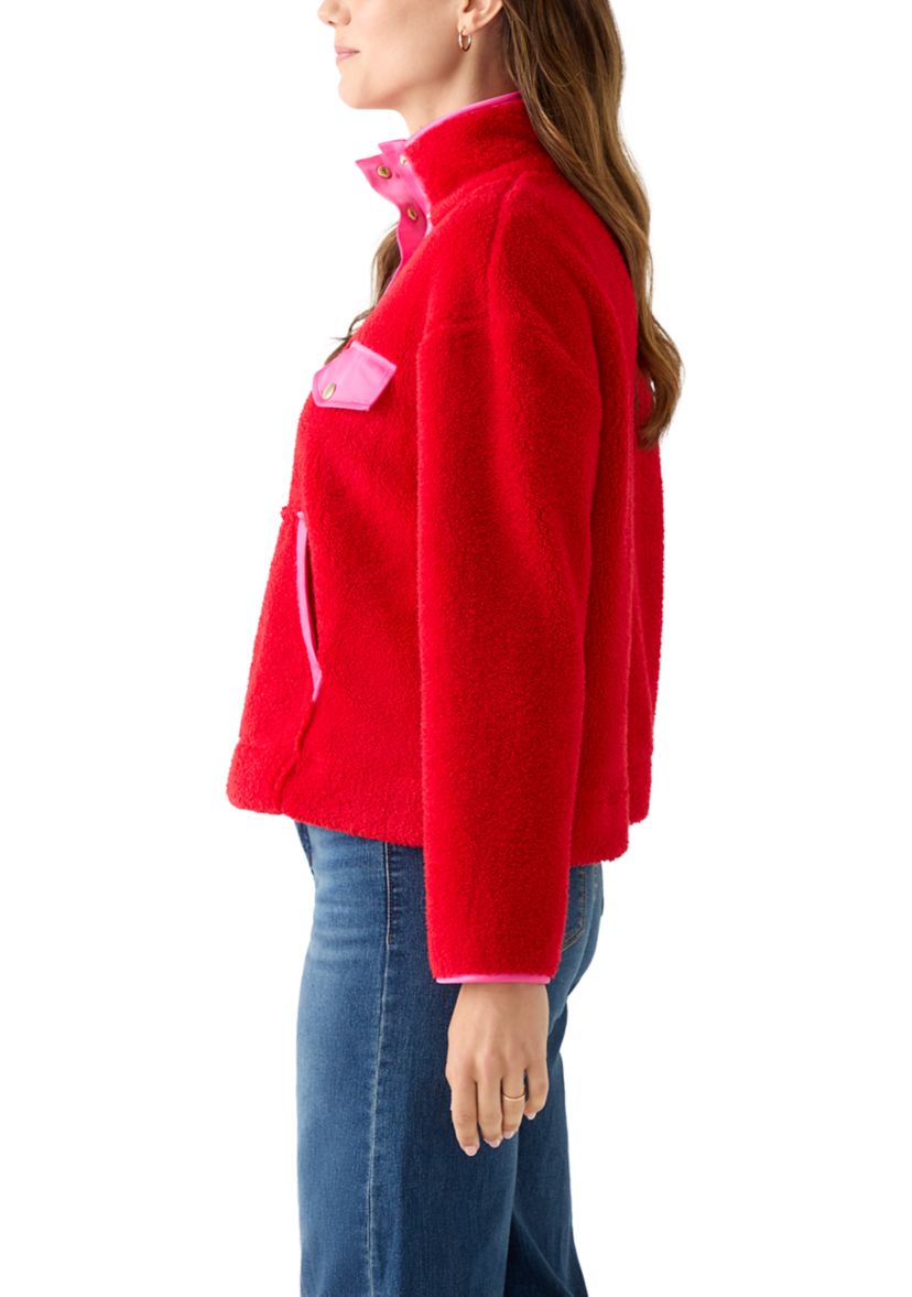 Womens Long Sleeve Sherpa Pullover Button Down