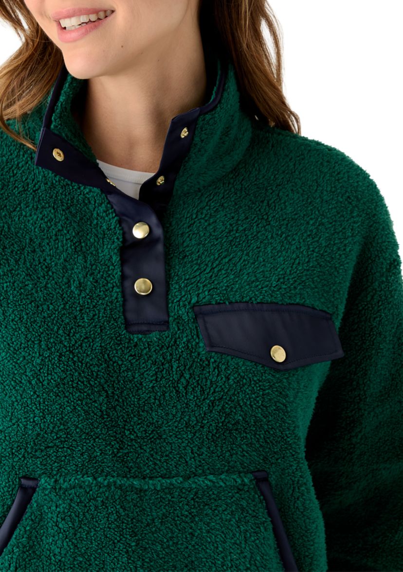 Womens Long Sleeve Sherpa Pullover Button Down