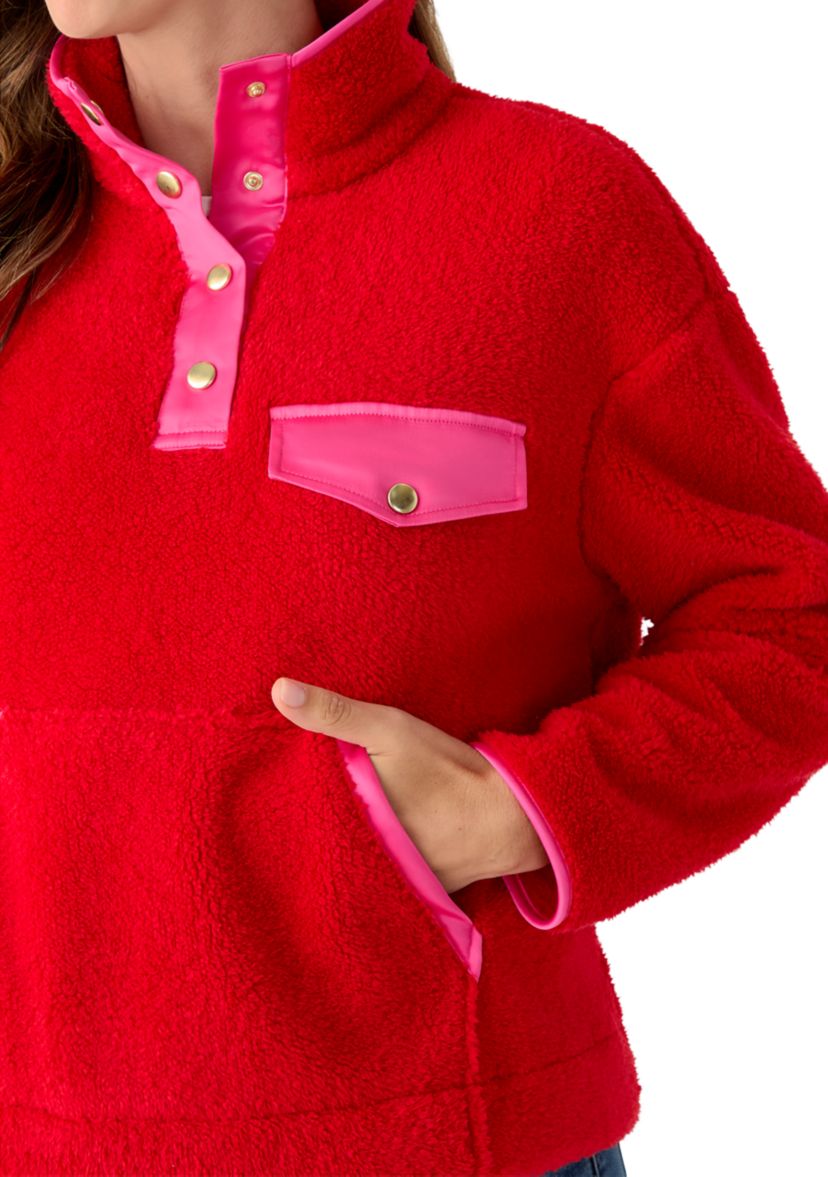Womens Long Sleeve Sherpa Pullover Button Down