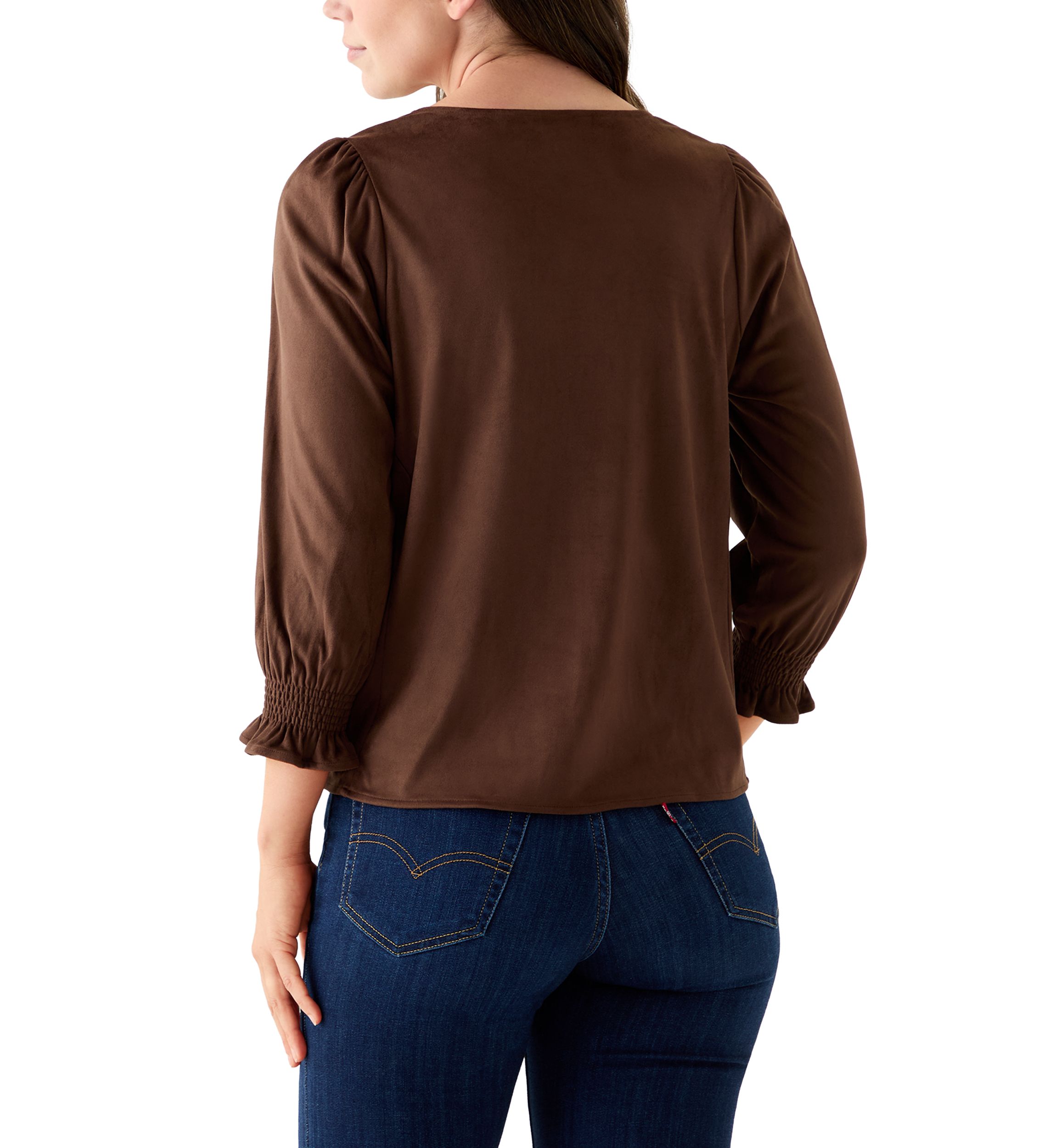 3/4 Sleeve Suede V-Neck Shirt