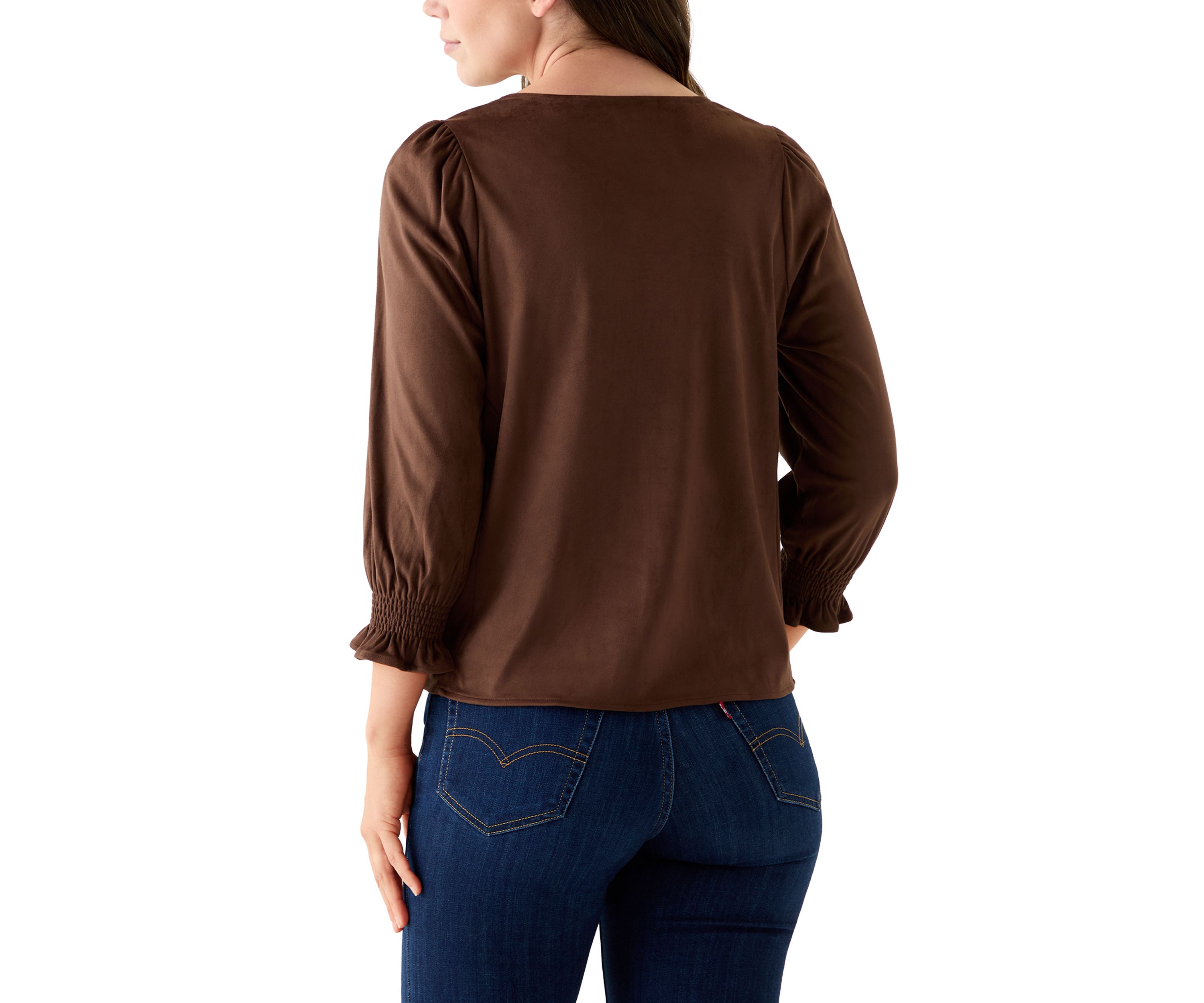 3/4 Sleeve Suede V-Neck Shirt