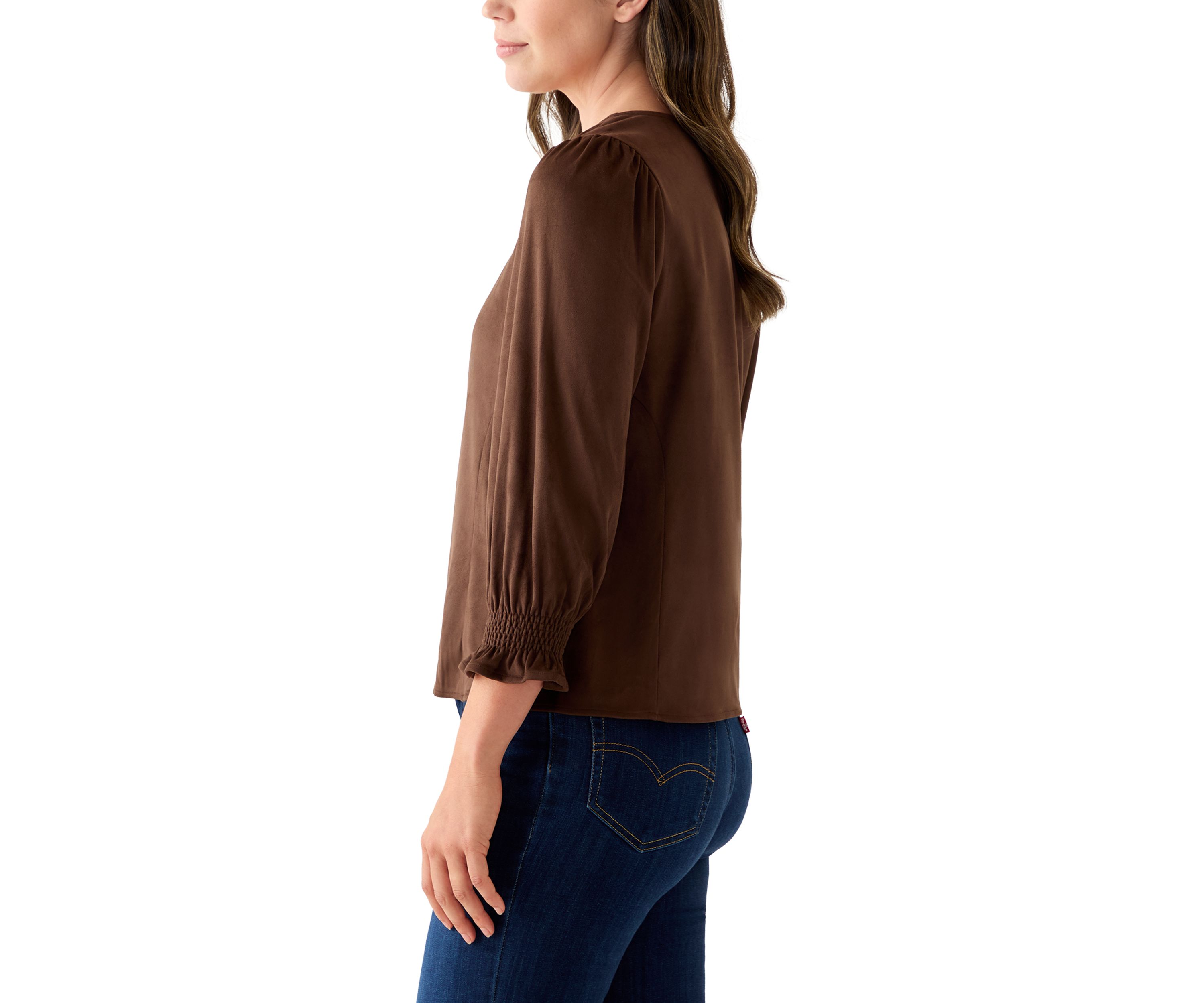 3/4 Sleeve Suede V-Neck Shirt