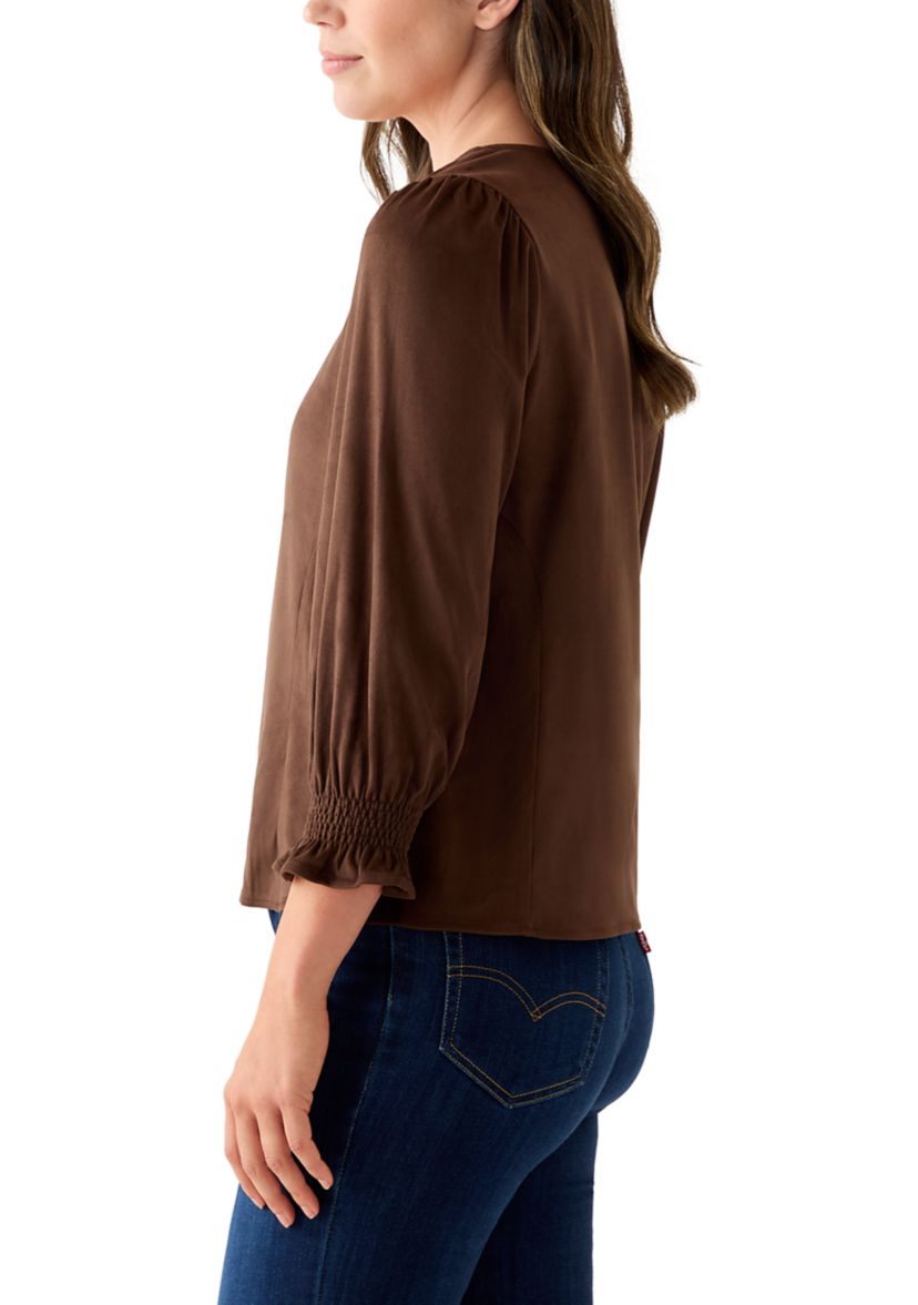 3/4 Sleeve Suede V-Neck Shirt
