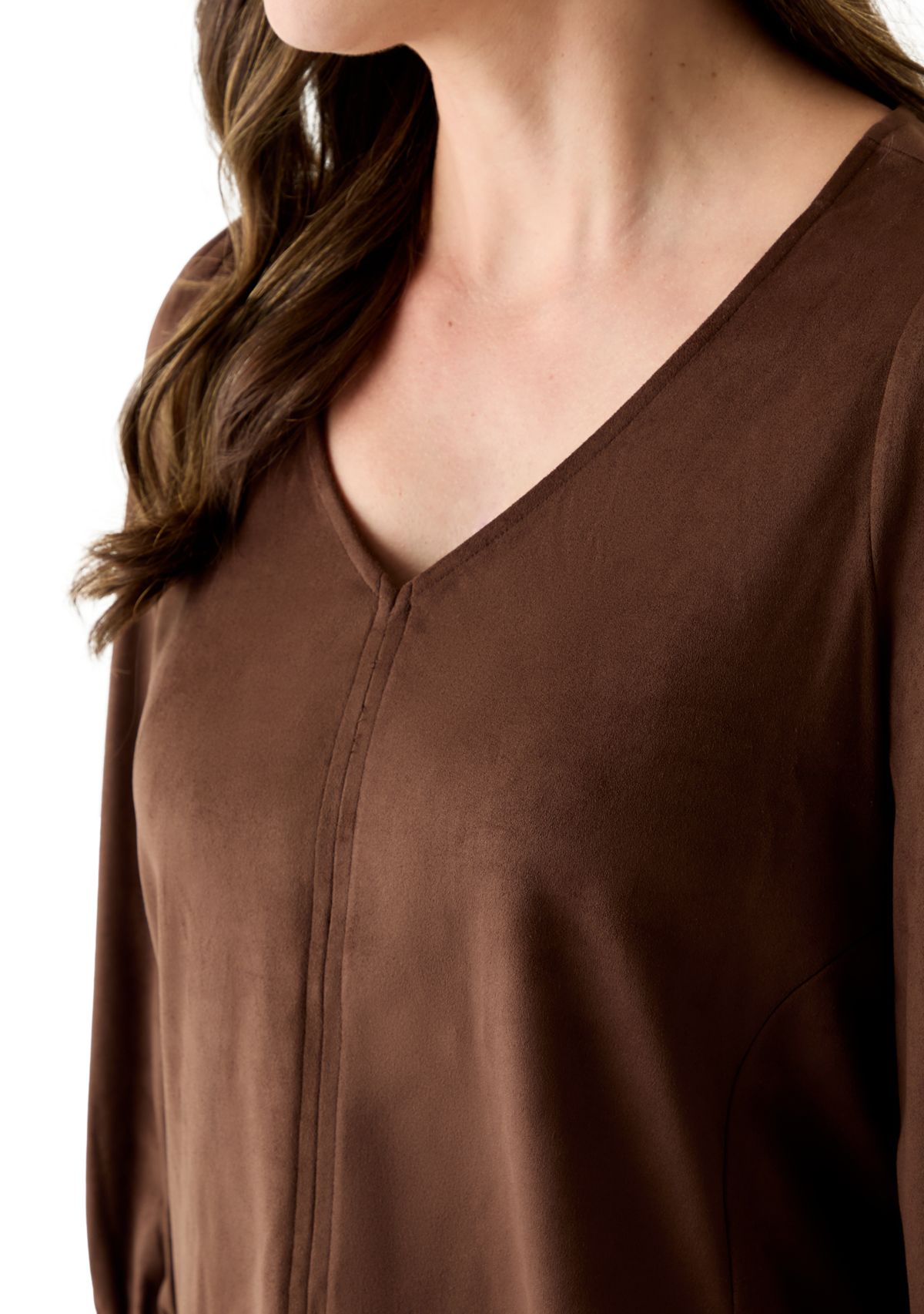 3/4 Sleeve Suede V-Neck Shirt