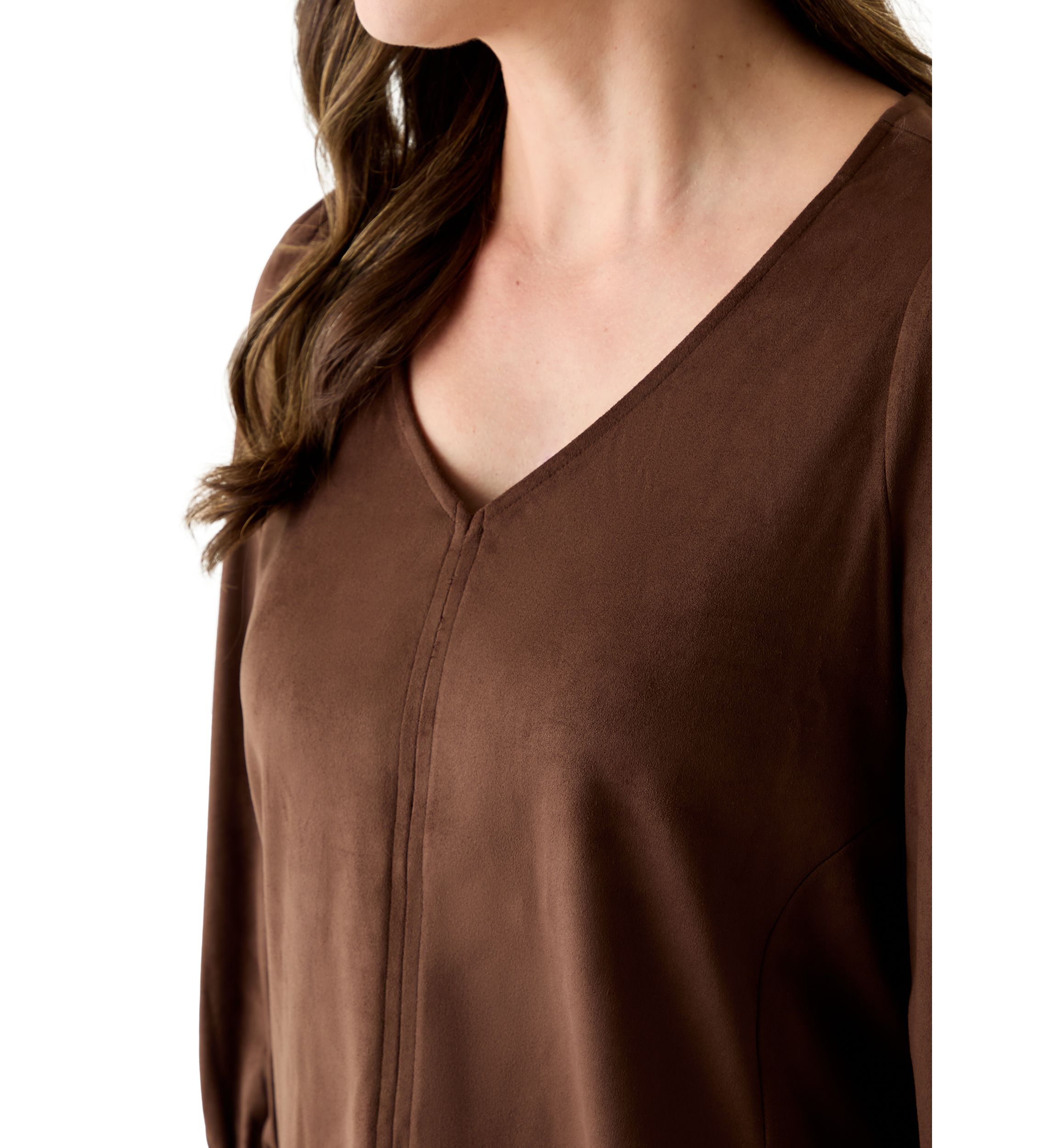 3/4 Sleeve Suede V-Neck Shirt