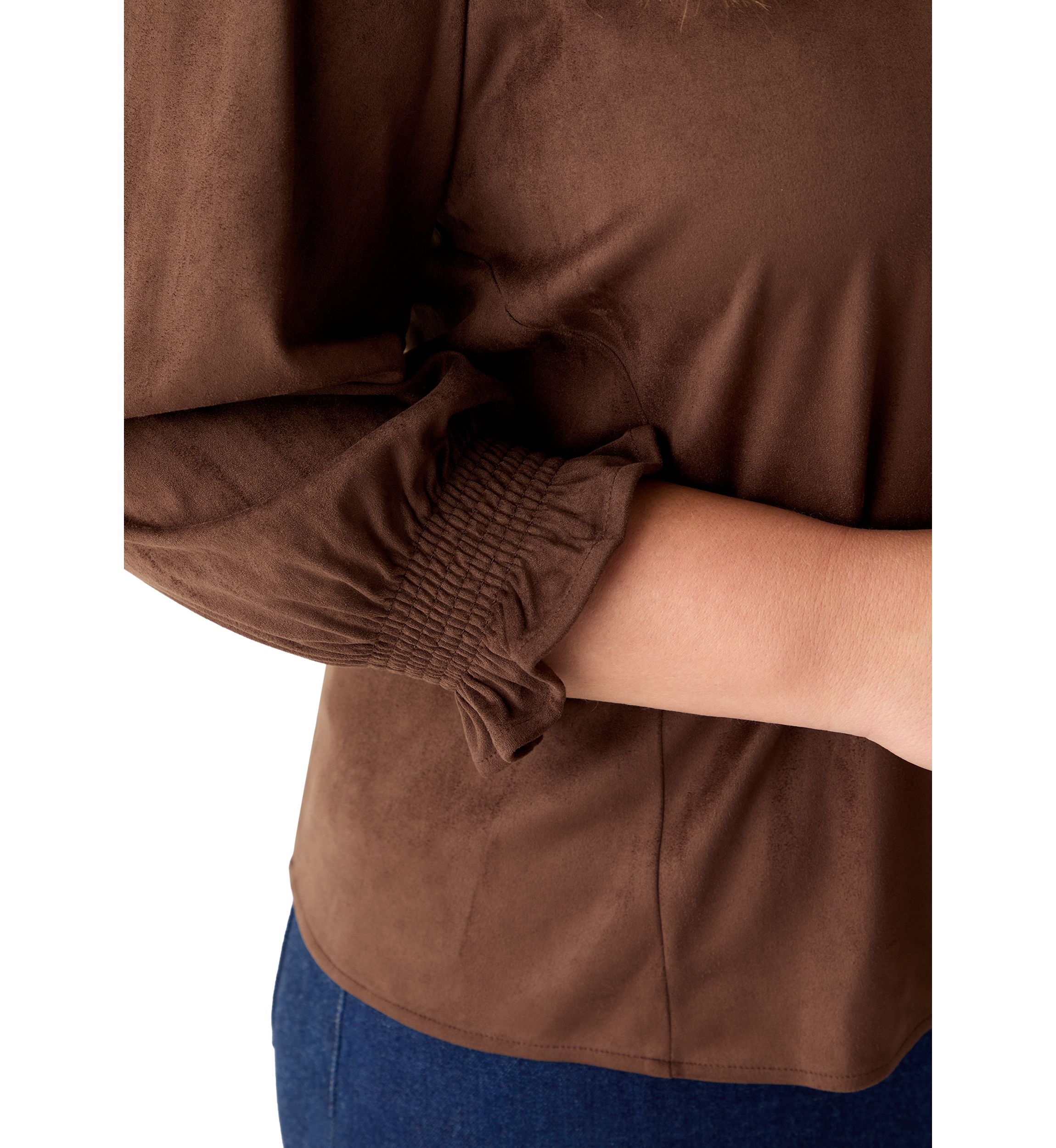 Plus Size 3/4 Sleeve Suede V-Neck Shirt