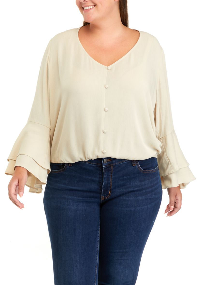 Plus Size Bell Sleeve Surplice Top