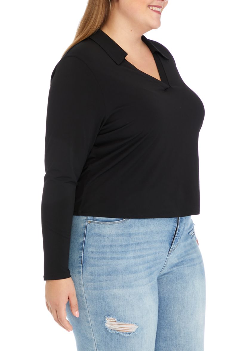 Plus Size Johnny Collar Top